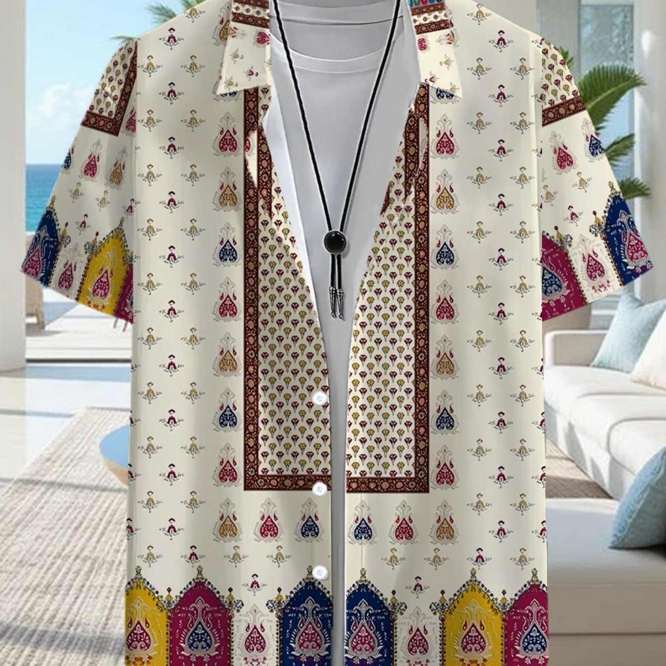 TEMU Tropical Hawaiian Shirt - Vibrant Print Patterns, Short Sleeves, Casual Button-up Men's Shirt, Lightweight For Summer