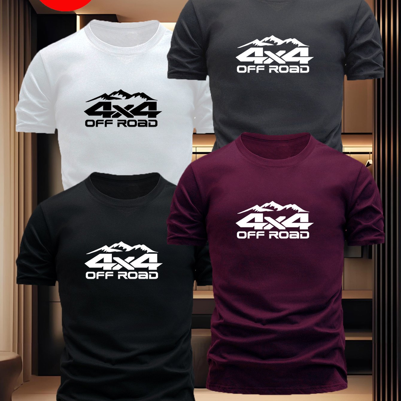 TEMU 4pcs Set 4x4 Off Road Men's Short Sleeve T-shirts Mountain Pattern Outdoor Top