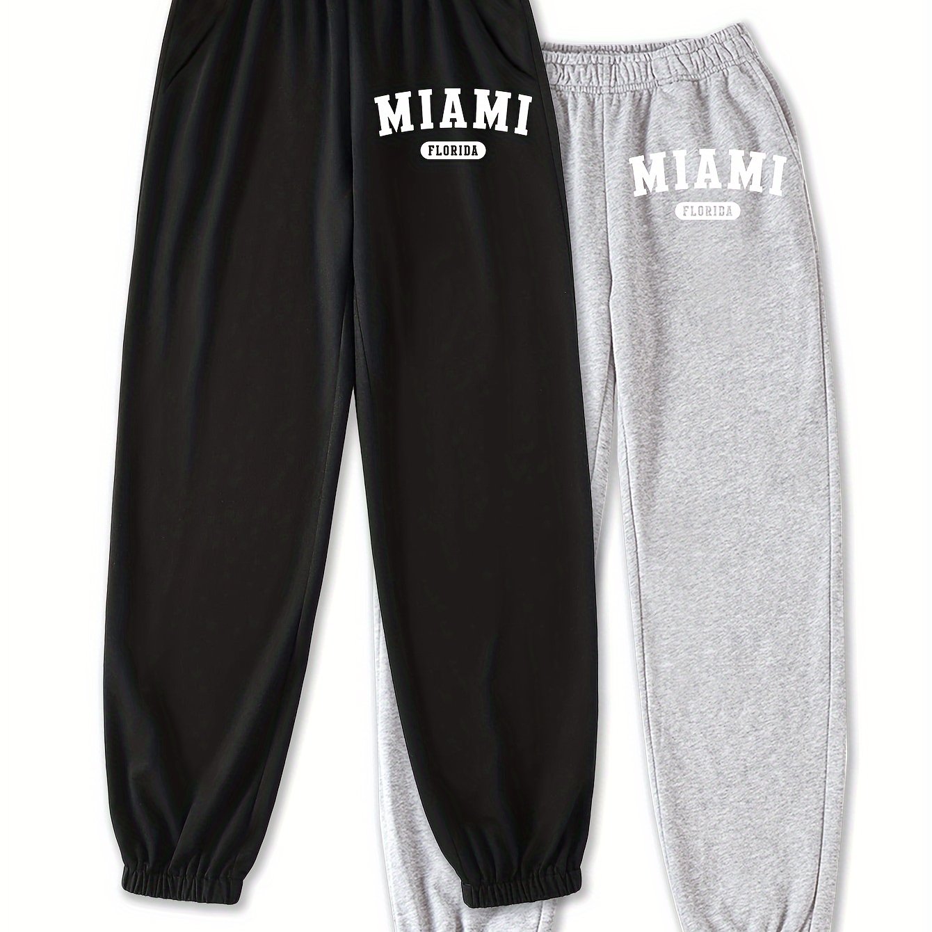 Miami Print Girls Casual Pants Elastic Waist Loose - Temu