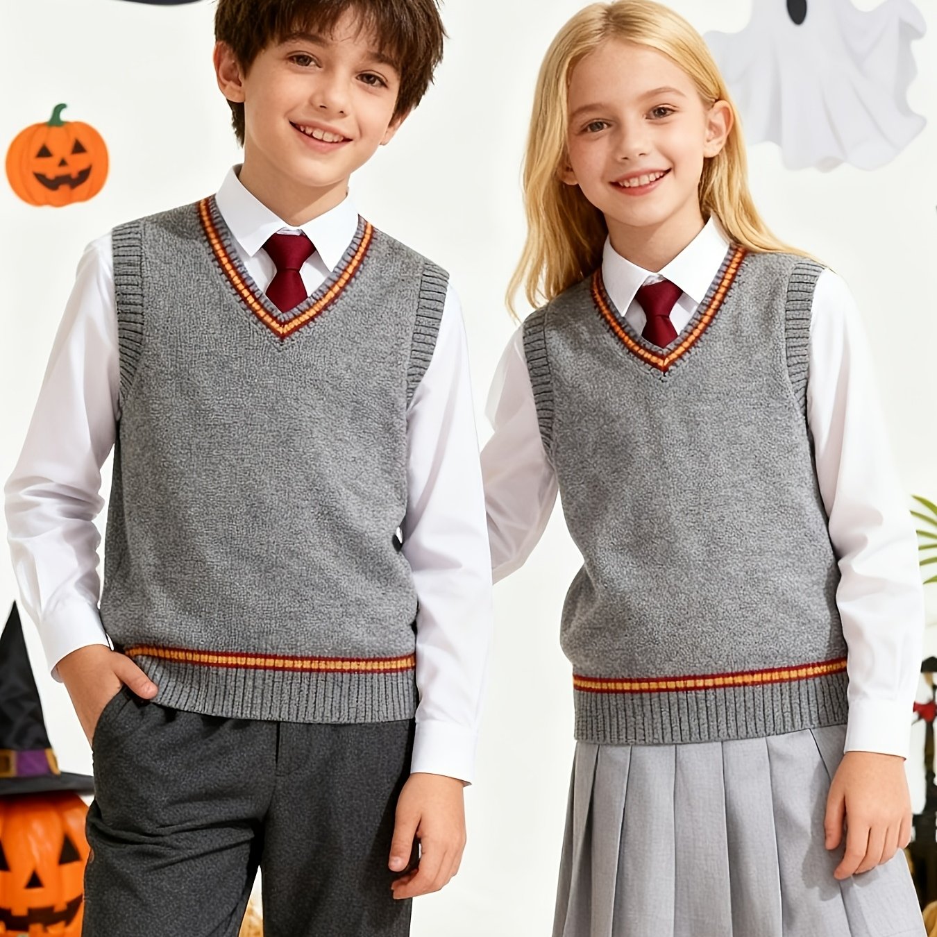 Image of Sw003 Children's Spring/autumn Pure Knitted Vest - Unisex School Uniform Vest, Comfortable And Versatile, Suitable For Formal And Casual Wear, Trend
