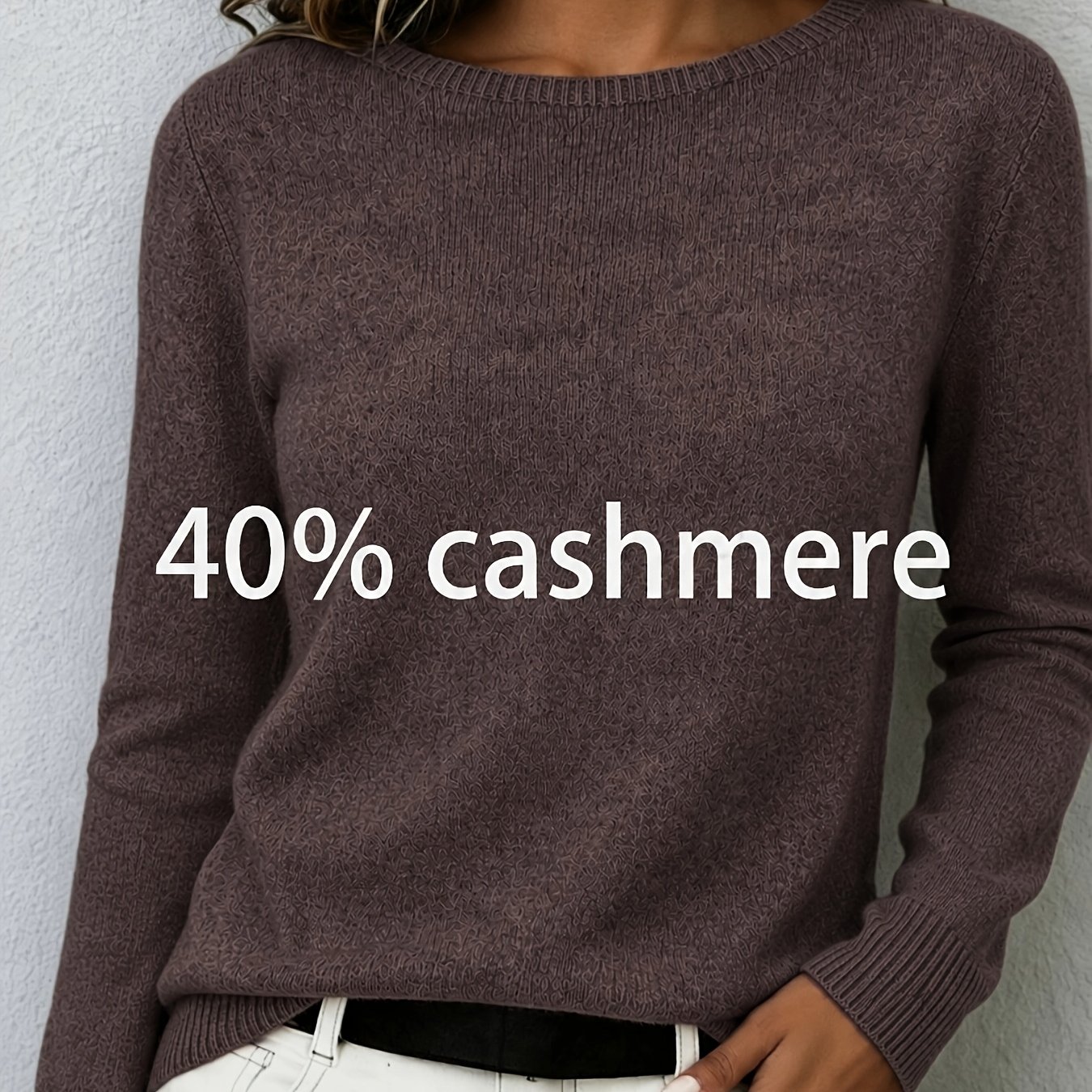 TEMU Pull pour femme en 40 % - , à col rond, de couleur unie - Haut de base compatible | Convient à toutes , lavable à , - Pièce de -transpiration