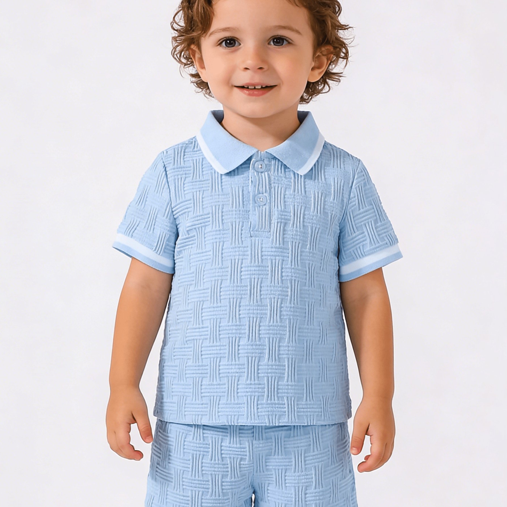Summer Two-piece Boys' Light Blue Short-sleeve Shirt And Shorts Set & Nordic Minimalist Blue Shirt And Shorts Combo Casual Fashion Boys' Outfit, Perfect For Outdoor