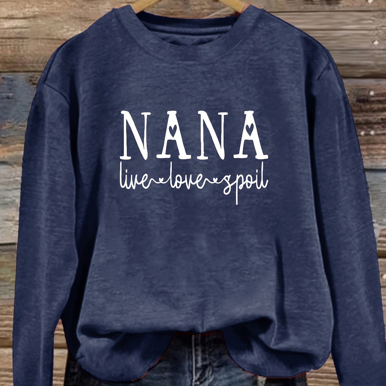 TEMU T-shirt graphique vintage pour femmes "" - T-shirt bleu marine à col rond et manches longues avec imprimé "live love ", tissu doux et respirant,
