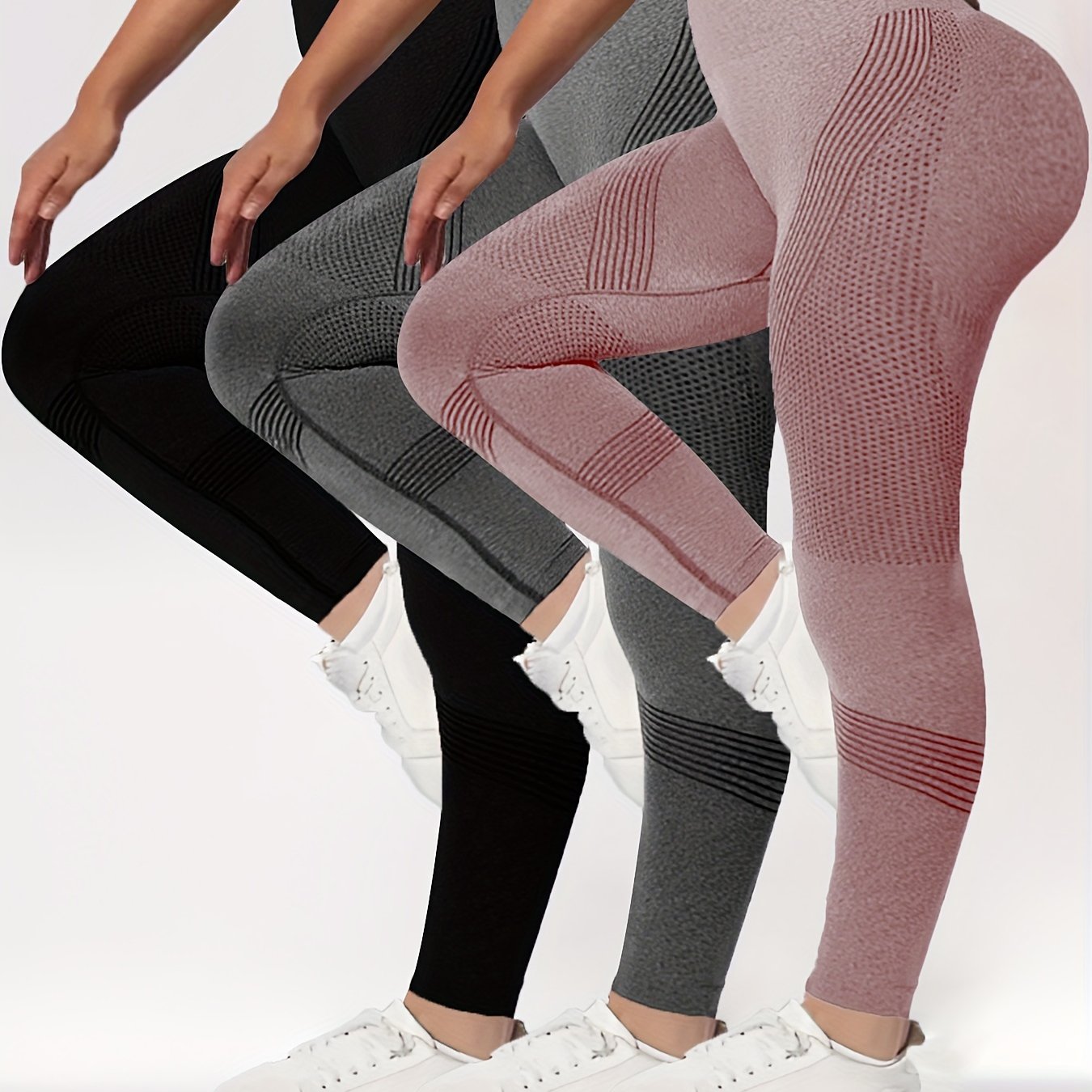 Image of Plus Size - Plus Size - New Plus Size Pants Stretch -lifting High-elastic Long Trousers Women's High-waist Peach Tight Casual Women's Clothing Seamless Long Pants 3pcs Set