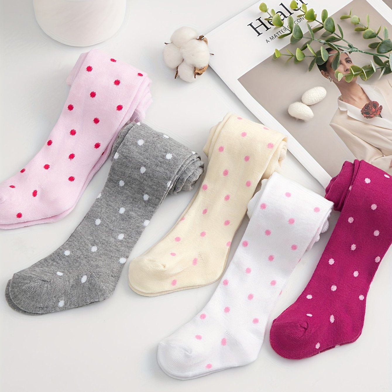 Image of 5pcs Baby Girl Leggings Baby Pants Dot Pattern Cute Fashion Comfortable Knitted Pants Candy Color Versatile Baby Girl Bottoms Outer Wear