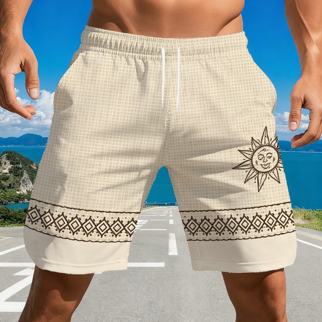 TEMU [printed Design - Not Textured] Summer 's Casual Shorts, Bohemian Retro Style, Blending Ethnic Elements And Vacation Feel, Plus Size