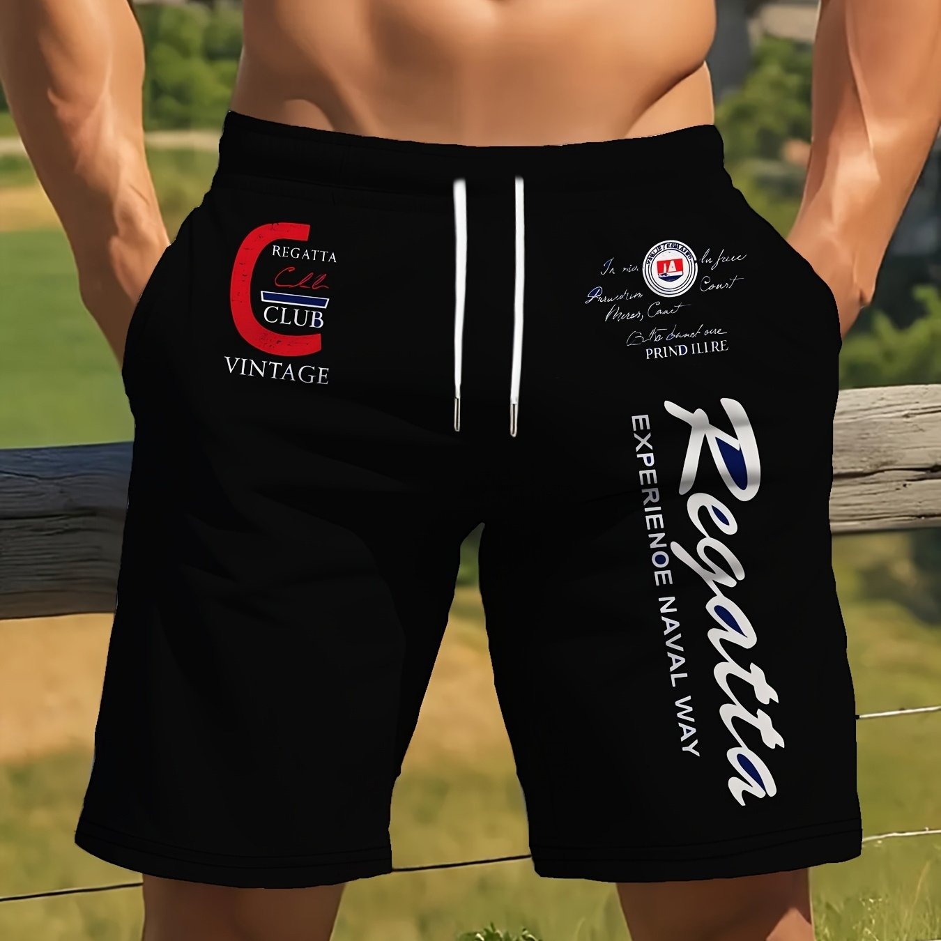 TEMU [printed Design - Not Textured] 's Casual Beach Shorts, Stylish Men's Summer Shorts, Geometric Pattern, Comfortable For Daily Wear, Vintage