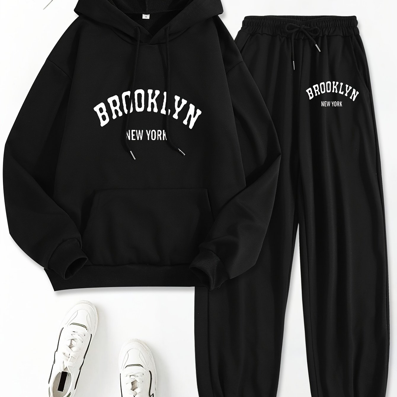 TEMU Hoodie With A Printed Sweater Set Design, Featuring A Drawstring For A Casual Look, Suitable For Autumn And Winter, Designed For Women