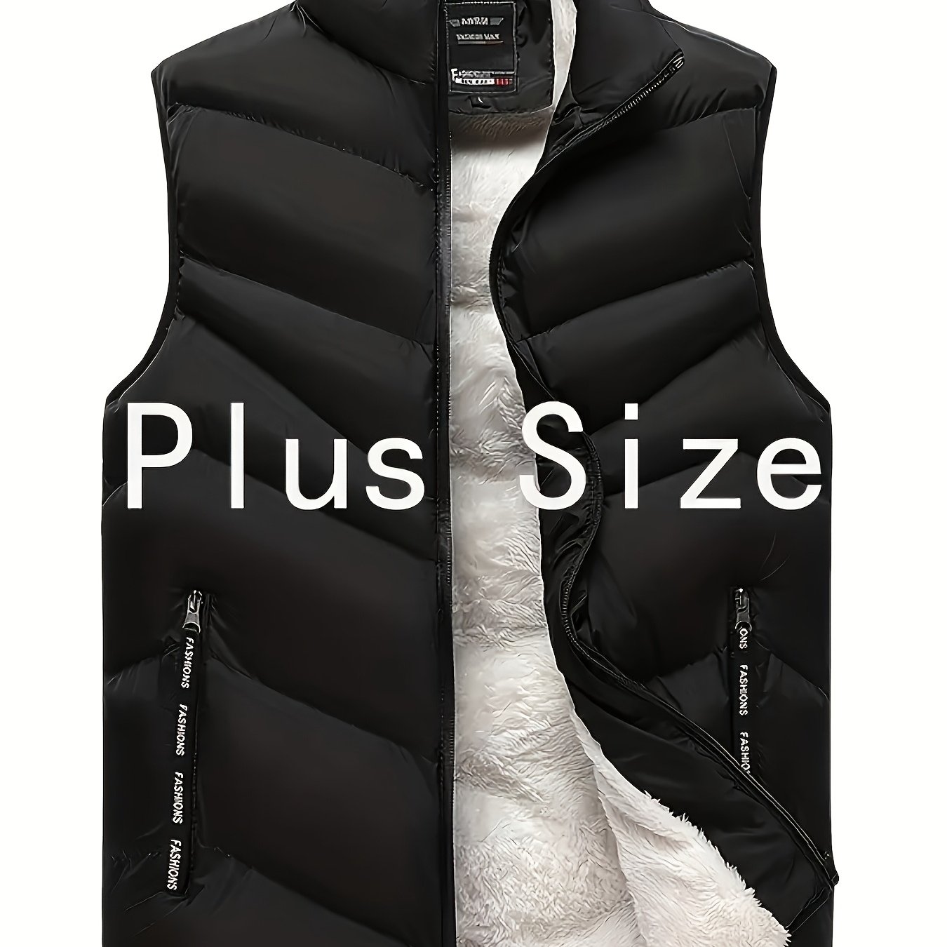 TEMU Men's Thick Warm Vest - Stand Collar, Non-stretch Fabric, Front Pocket - Winter Outerwear, Suitable For Casual And Formal Occasions, Durable