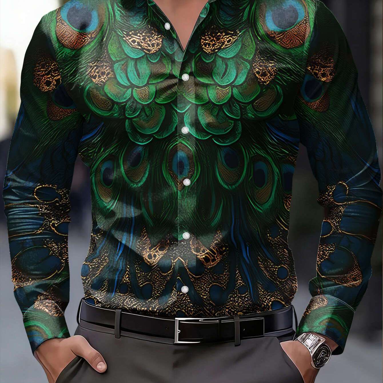 TEMU Men's Long-sleeve Shirt Features A Pattern With Layered Transformed Into A And Intricate Design. This Versatile Casual Top Is Suitable For