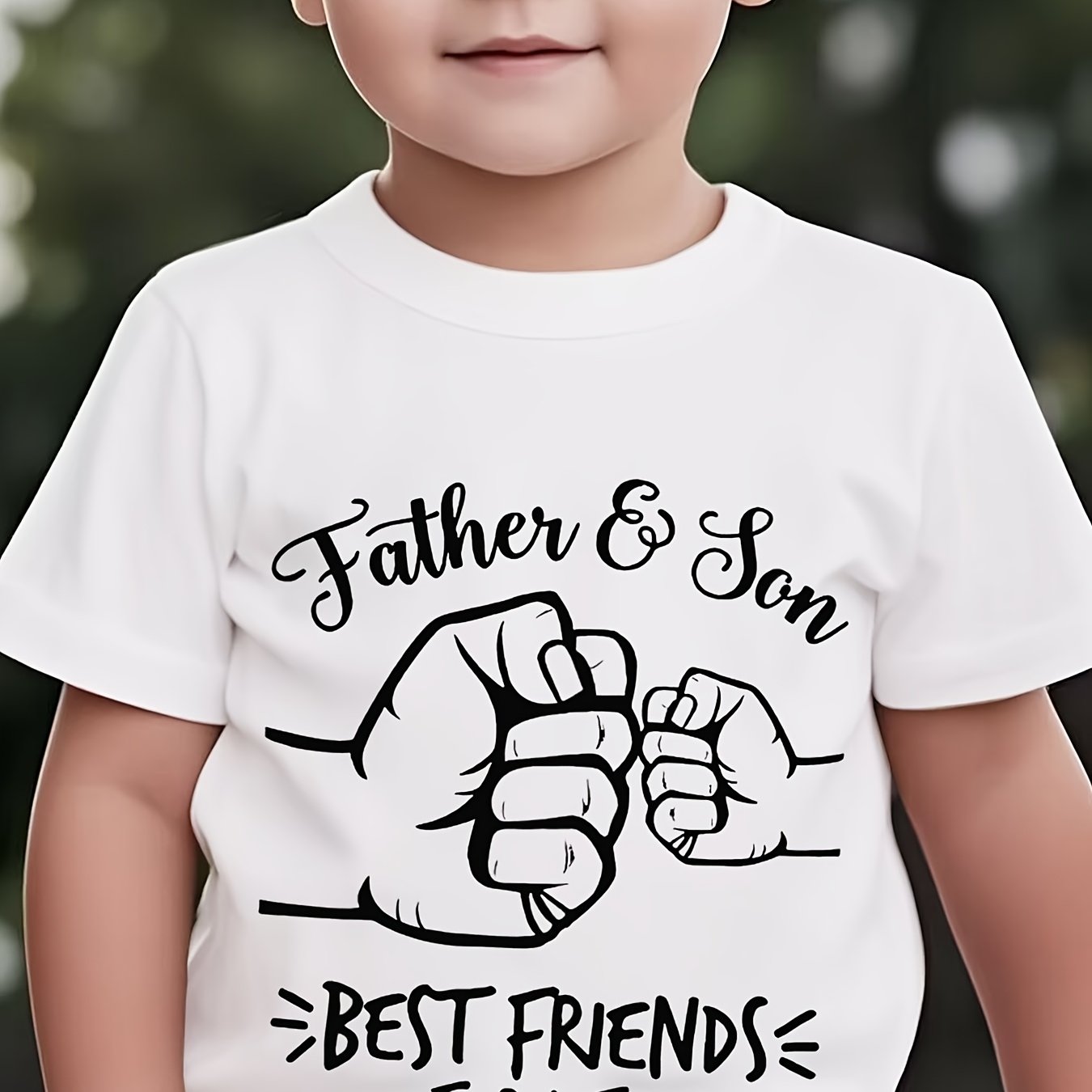 Image of 2025 Summer New Father's Day "dad And Son" Fashion T-shirt, Holding Little Hand Pattern Print Kids' Short Sleeve T-shirt