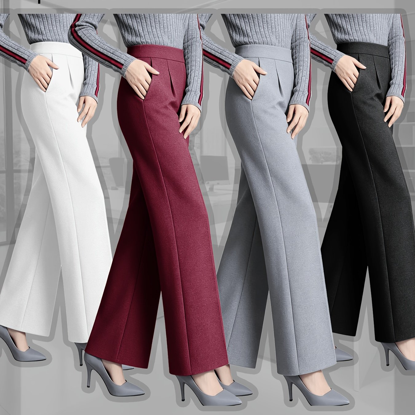 TEMU 4 Pack, Dress Pants For Women Women's High Waisted Wide Leg Business Casual Trousers With Pockets, Stretchy Comfortable Work Pants For Office, ,