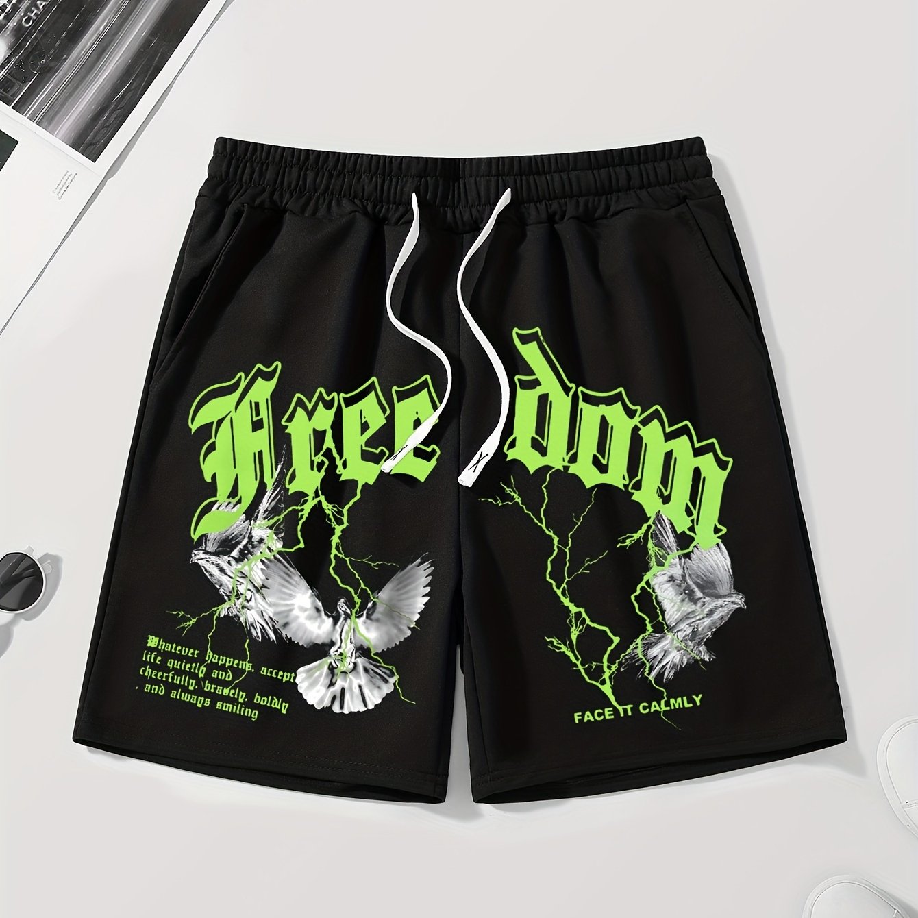 TEMU Men's Letter Print Drawstring Waist Shorts