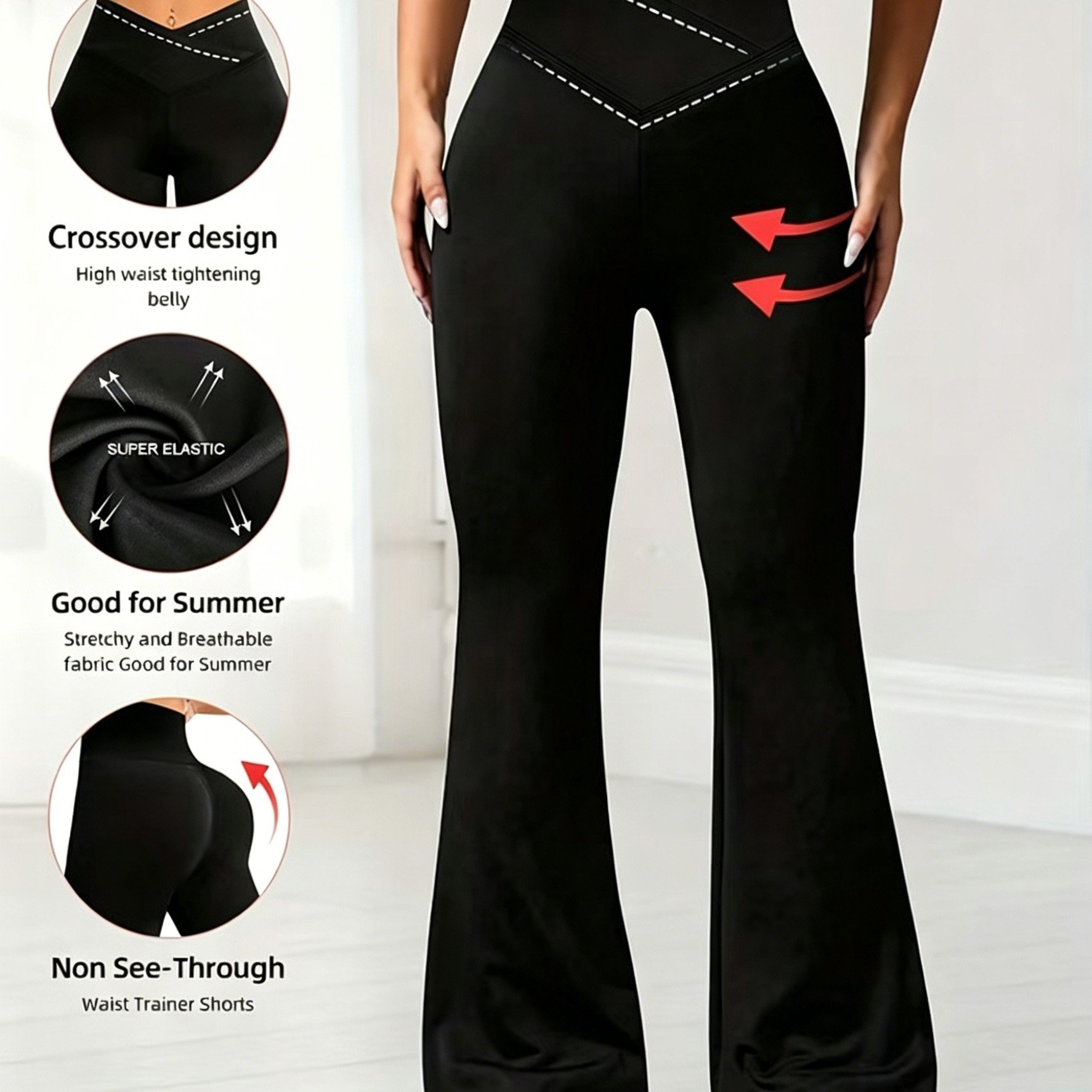 TEMU Plus Size - Women's Plus Size Leggings, Designed For Curvy And Plus-size Women, Cross V-shaped High-waist Waistband, Tightens Hips, Shapes Flat,