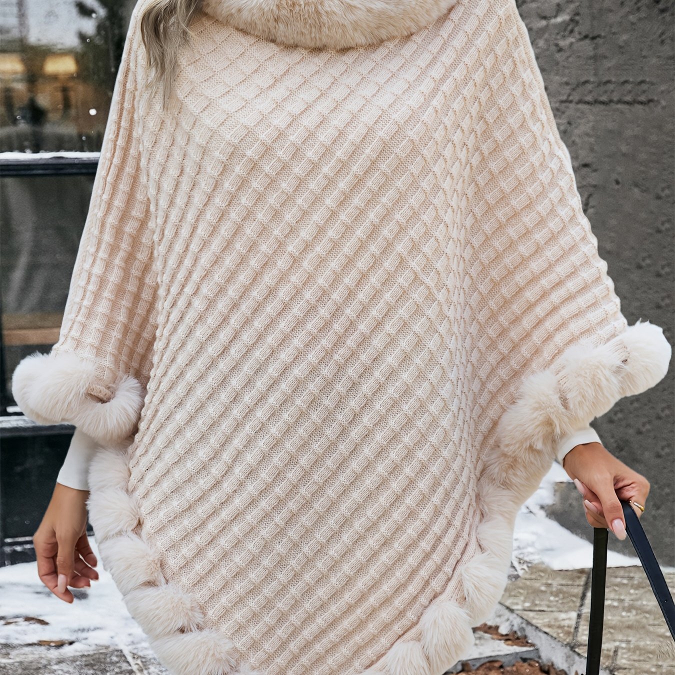 TEMU Elegant Women's Waffle Shawl With A, Perfect For Autumn And Winter