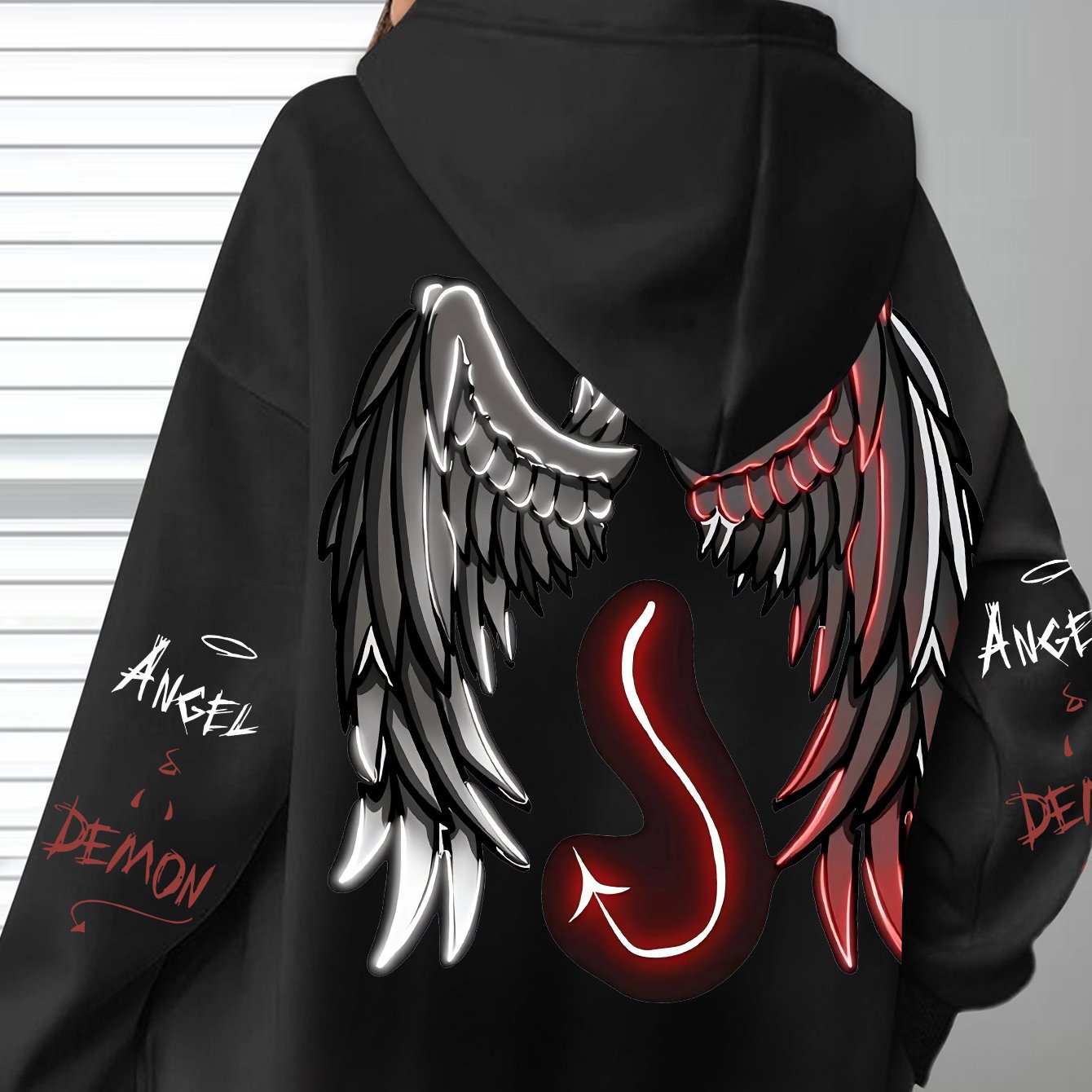 Image of Women's & Demon Wings Hooded Sweatshirt - Thick Warm Winter Hoodie With /demon , Cozy Pullover For Casual Outfits, Gift Suitable For Autumn And Winter Wear