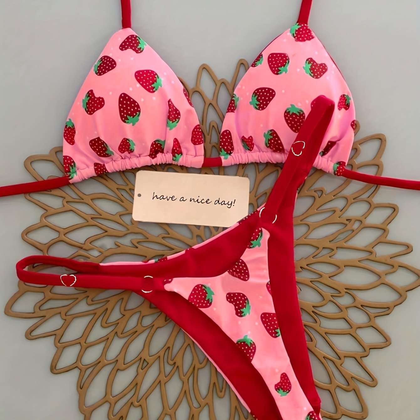 TEMU Ensemble bikini 2 pièces d'été pour femmes, imprimé de fruits, , dos nu sexy, à , idéal pour la plage