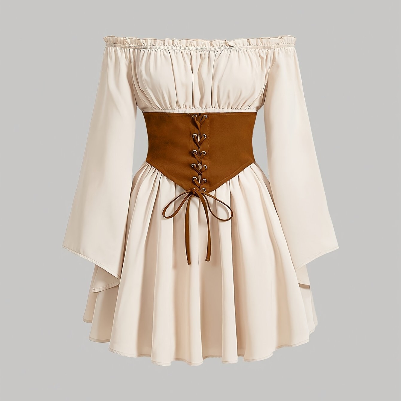 Elegant Off-shoulder Single-breasted Waist-cinching Long Sleeve Short Dress For Women