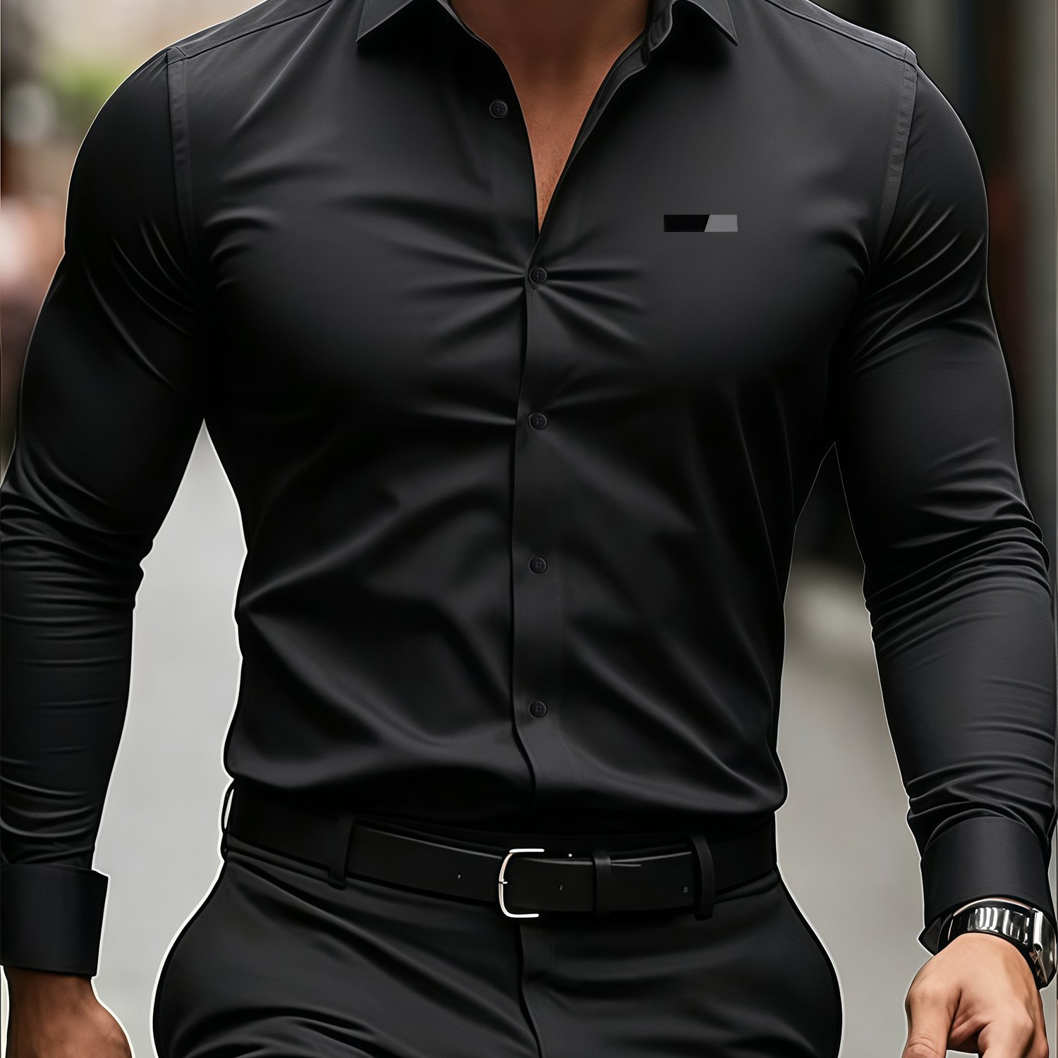 TEMU Men's Shirt With Black And Gray Stripes In Multiple Colors, Business Casual, Slim Fit, Non-iron, Long-sleeved, Light Luxury Shirt