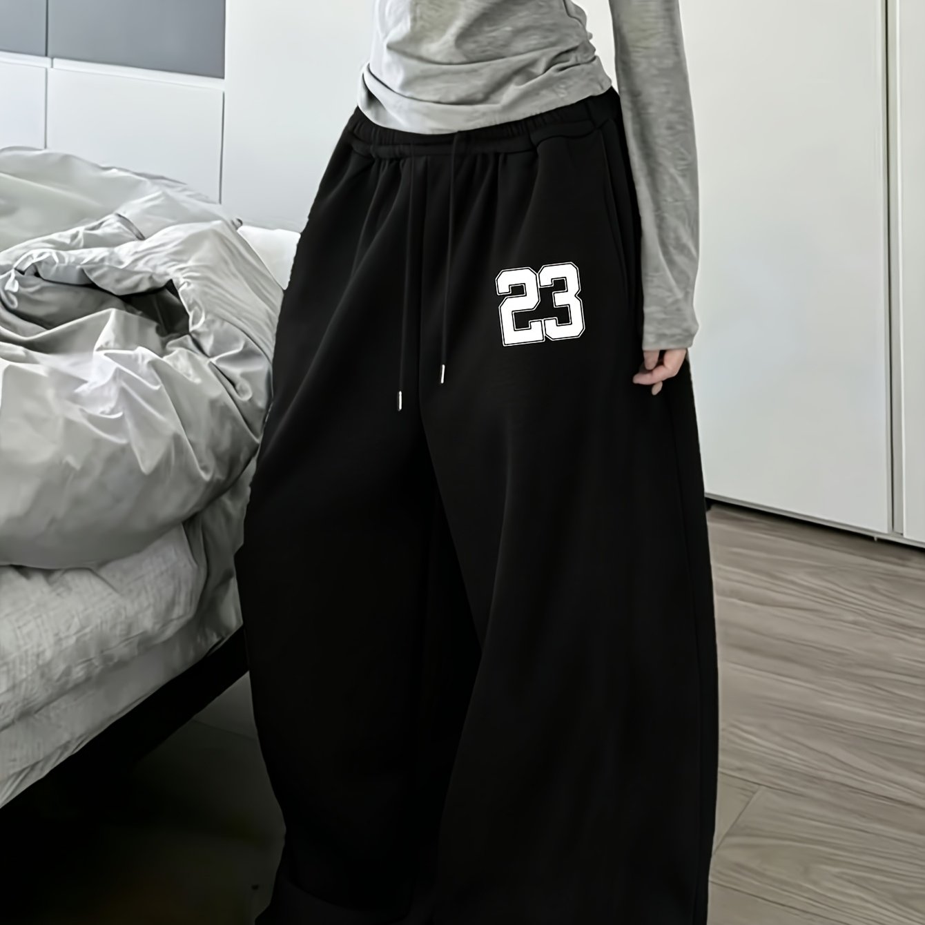 TEMU Women's Trendy Digital 23 Printed Casual Sweatpants, Women's Loose Sweatpants With Number 23 Print, Drawstring Design Comfortable And Coverage,