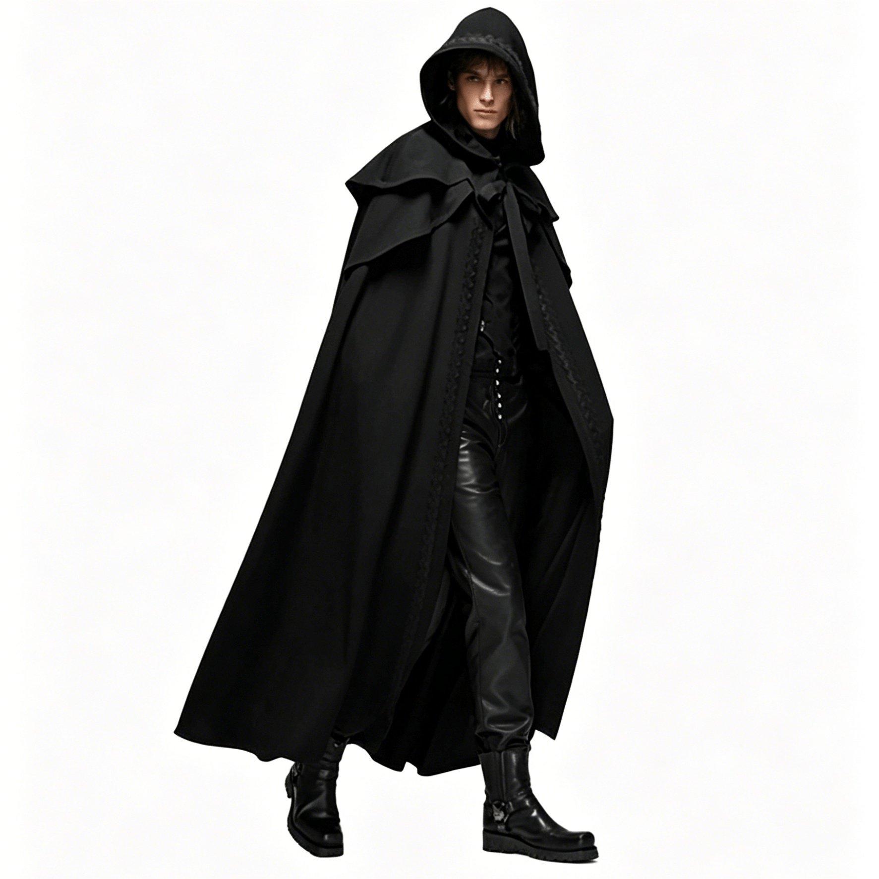 TEMU Dark Gothic Long Hooded Cloak Medieval Retro Lace Stitching Wizard Cloak Halloween Loose Slimming Versatile Trench Coat Outerwear Personalized