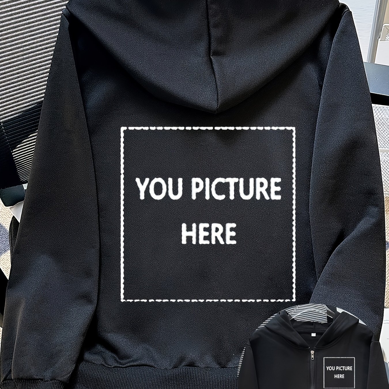 TEMU Veste à capuche décontractée pour femme, imprimée sur mesure, avec et col à fermeture éclair - Lavable en machine, vêtement d'extérieur léger et