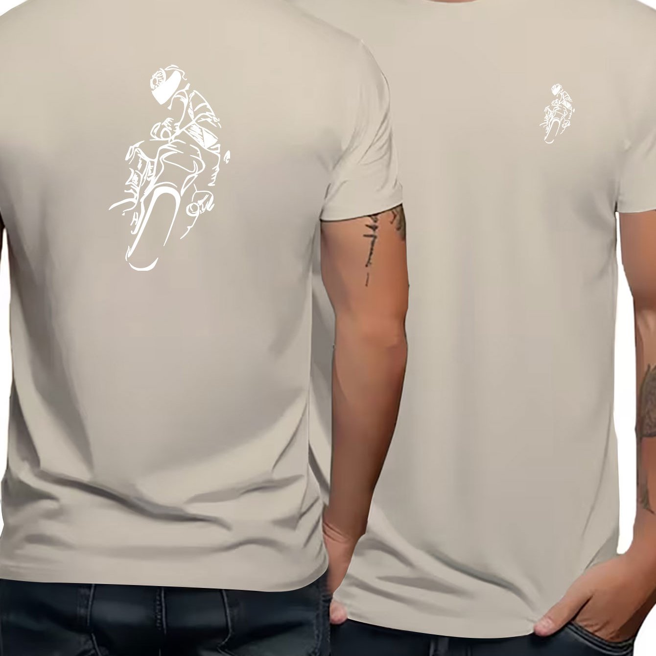 TEMU Men's Short-sleeve T-shirt Featuring A Large Print On The Back And A Small Logo On , Designed With A Motorcycle Vibe For A Look