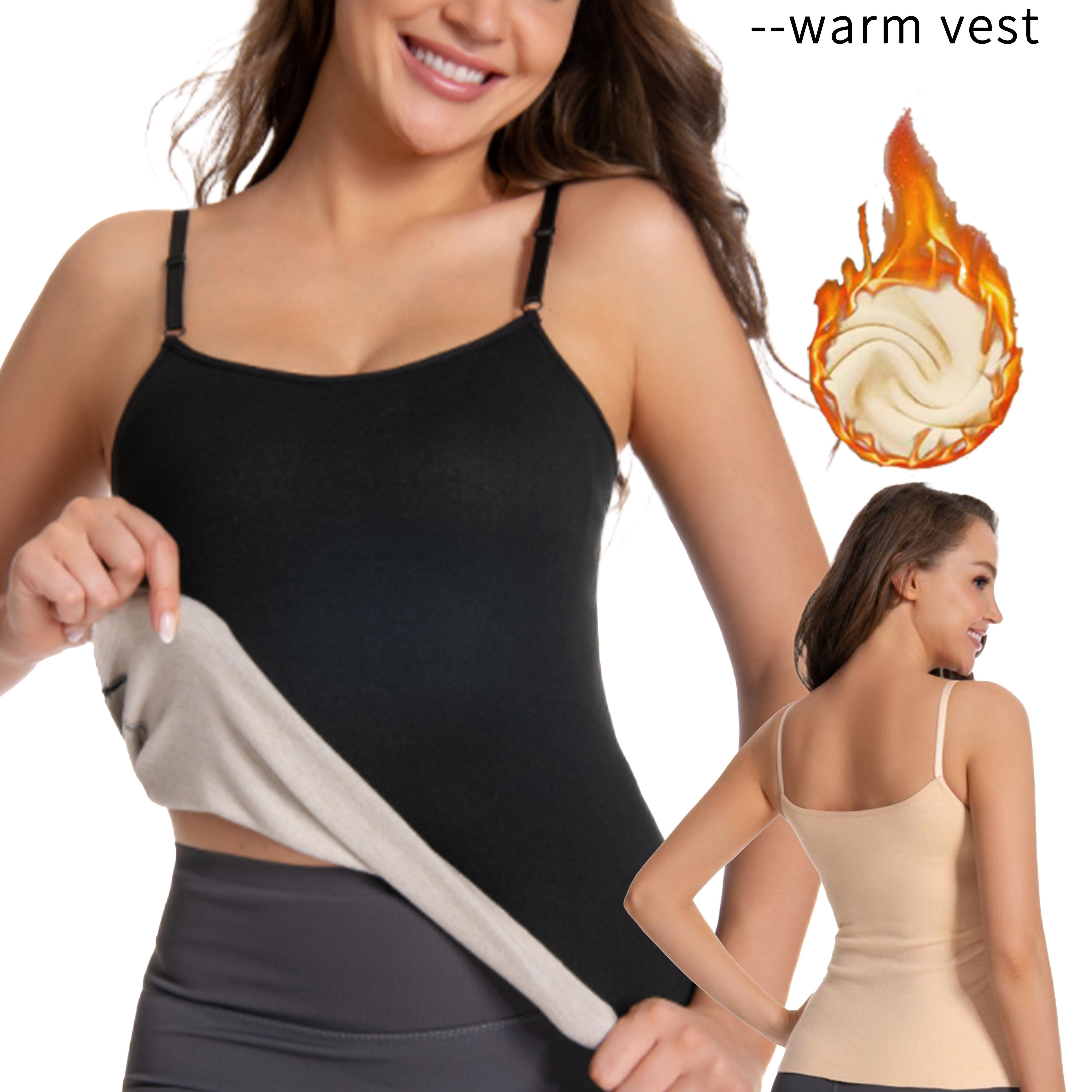 2pcs Women's Fleece-lined Thermal Tank Tops - Adjustable Straps, Sleeveless Base Layer For Fall/winter