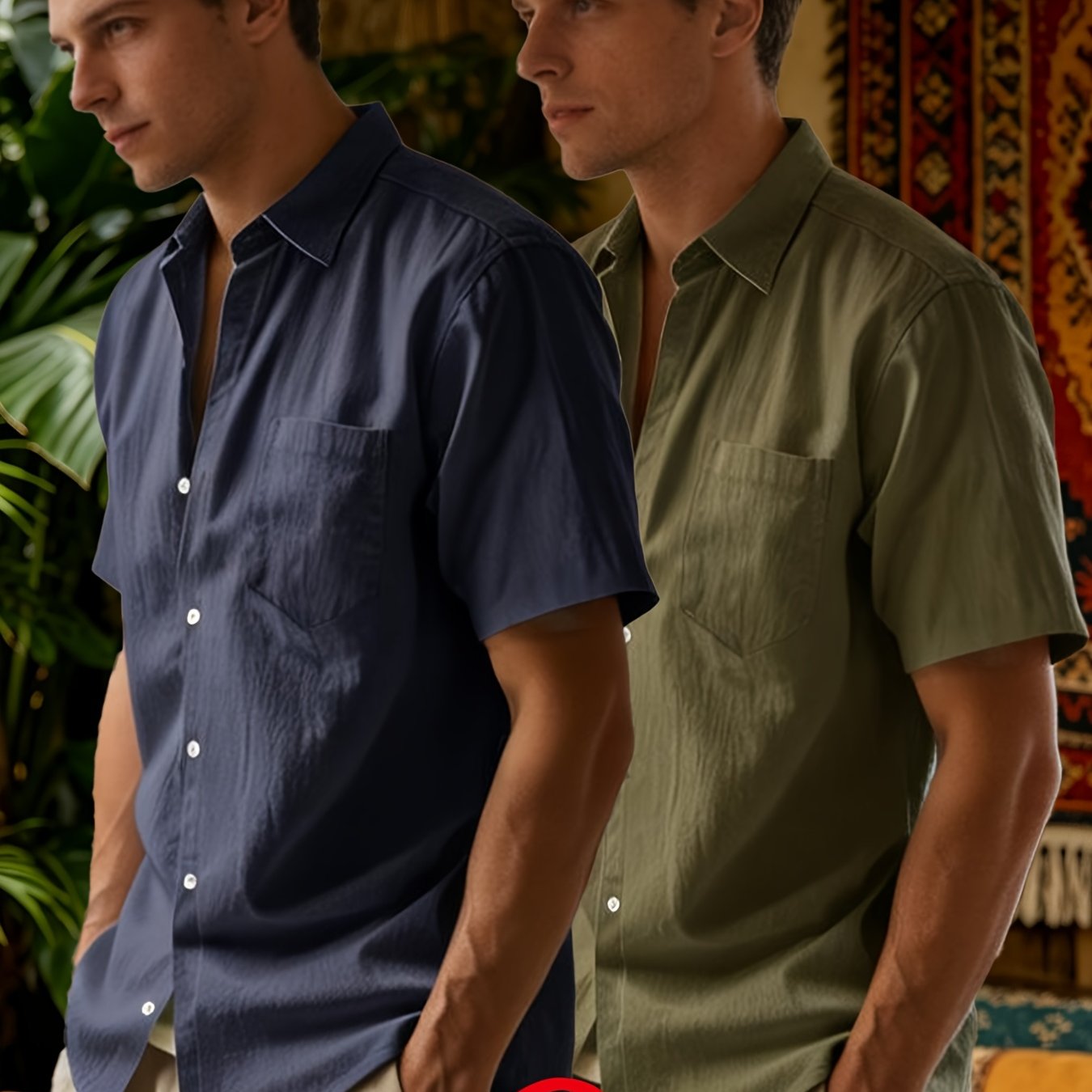 TEMU 2pcs Set Men's Linen Shirt With Pocket Short Sleeve Shirt Breathable Comfortable All-match Mixed Colors