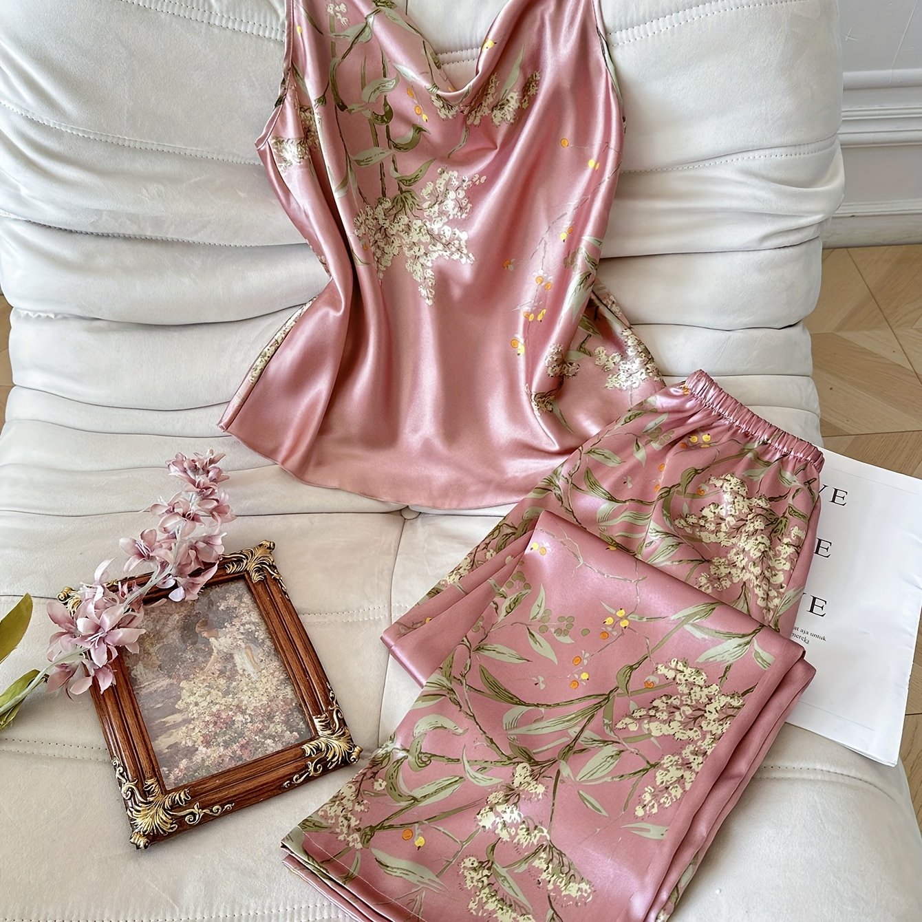 E-shop Jugendlicher Allwetter Rüschenkragen Kleiderstück mit kleinem Kirschdruck Cami und Pyjama Set 2-teilig, für Teenager, für Teenager