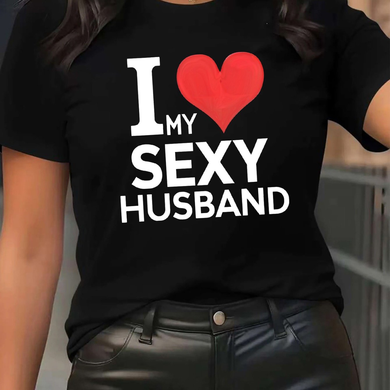 TEMU Women's Casual Sport T-shirt With I Love My Sexy Husband Print, Short-sleeve Tee For Daily Wear