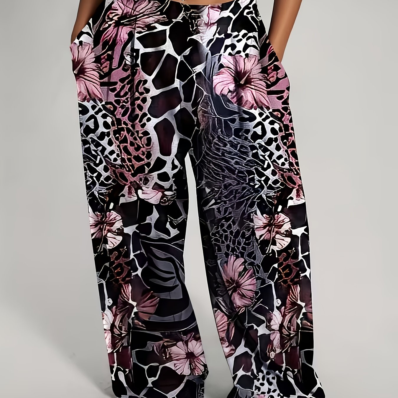 TEMU Summer Loose Breathable Floral Print Ultra-thin Breathable Leopard Print Contrast Women's Pants