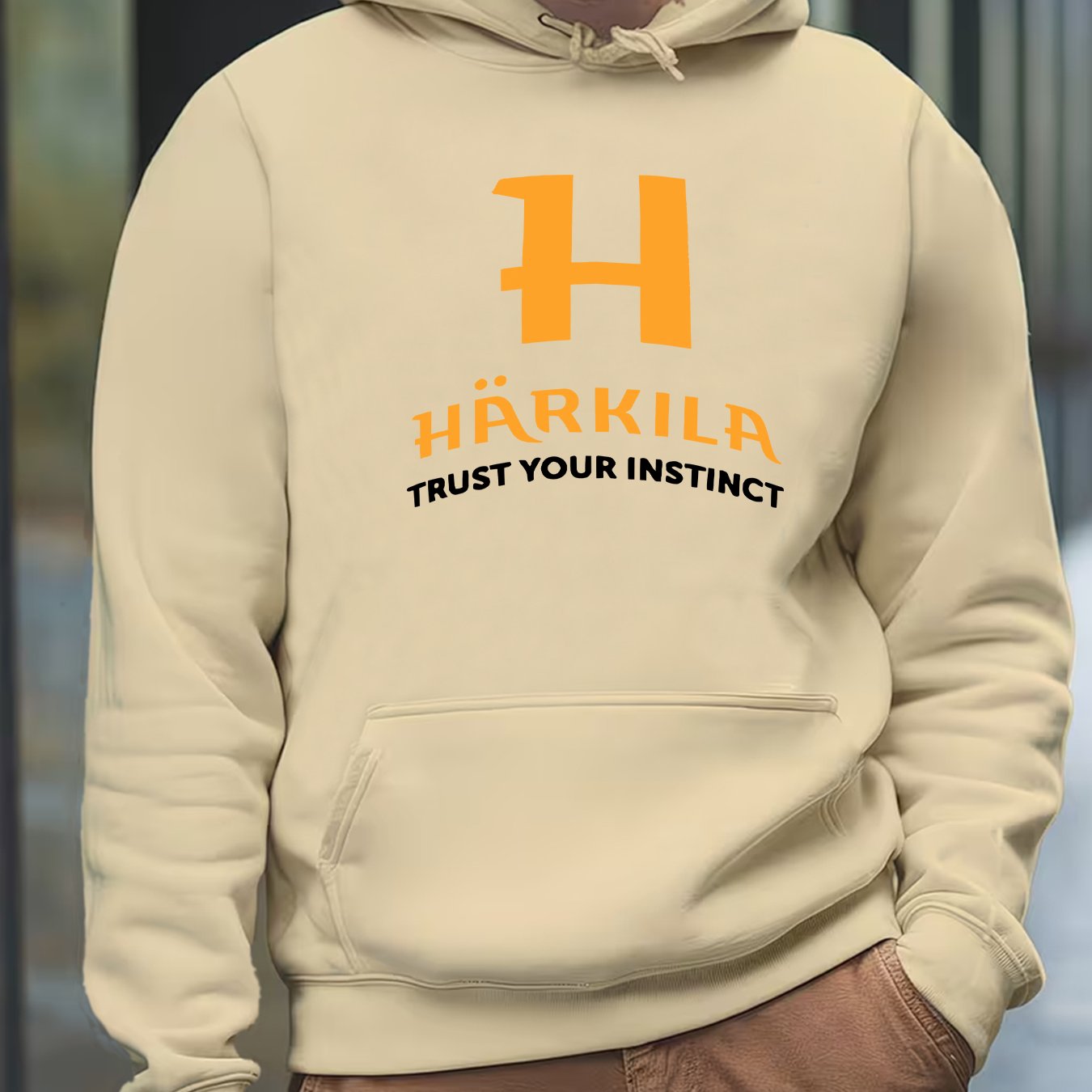 TEMU Men's Trendy Hooded Sweatshirt HÃ¤rkila Pattern Print Design Loose Comfortable Autumn Winter Warm Jacket