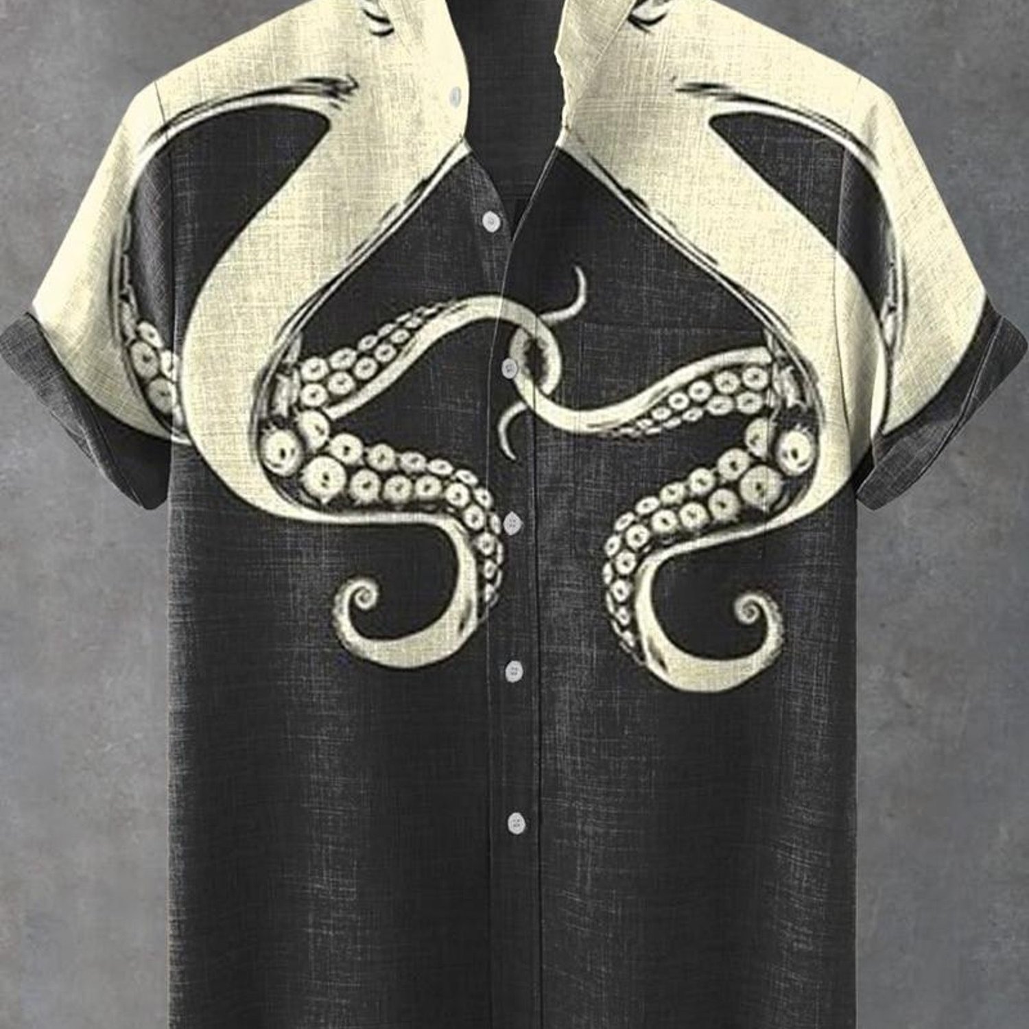 TEMU Men's Formal Short-sleeve Button-up Shirt, With Octopus Tentacle Print, Multiple Specifications , Casual And Formal Wear, Comfortable Fabric,