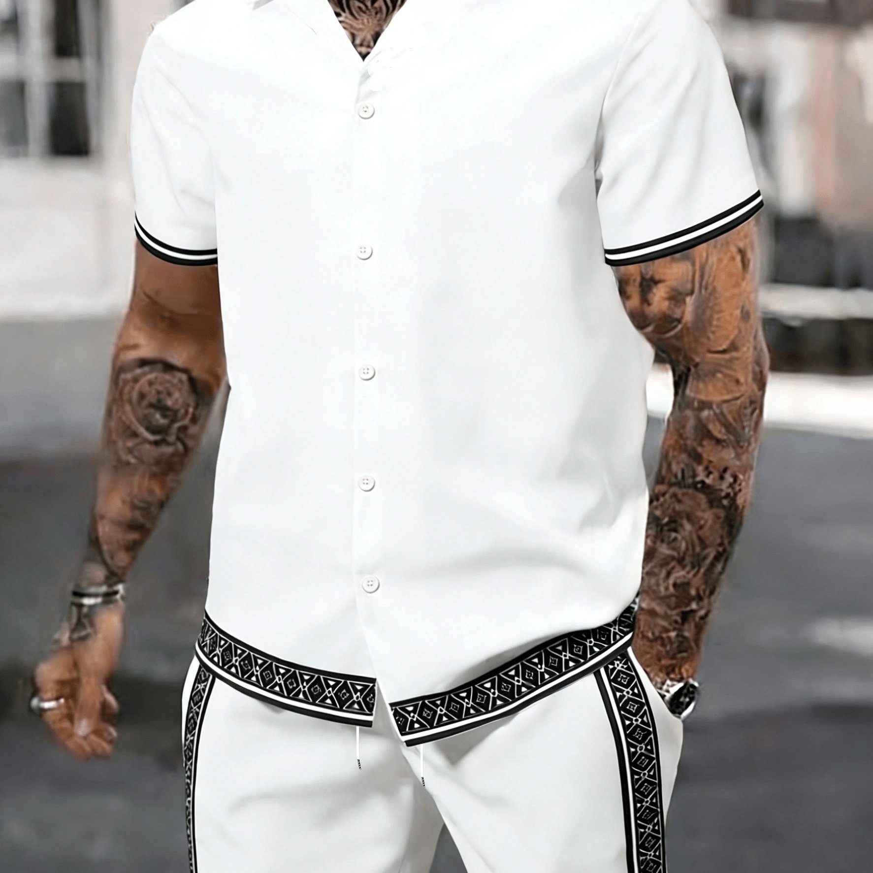 TEMU Summer Men's Shirt Set, Fashionable And Simple , Men's Casual Versatile Short-sleeve Shirt And Shorts 2pcs Set