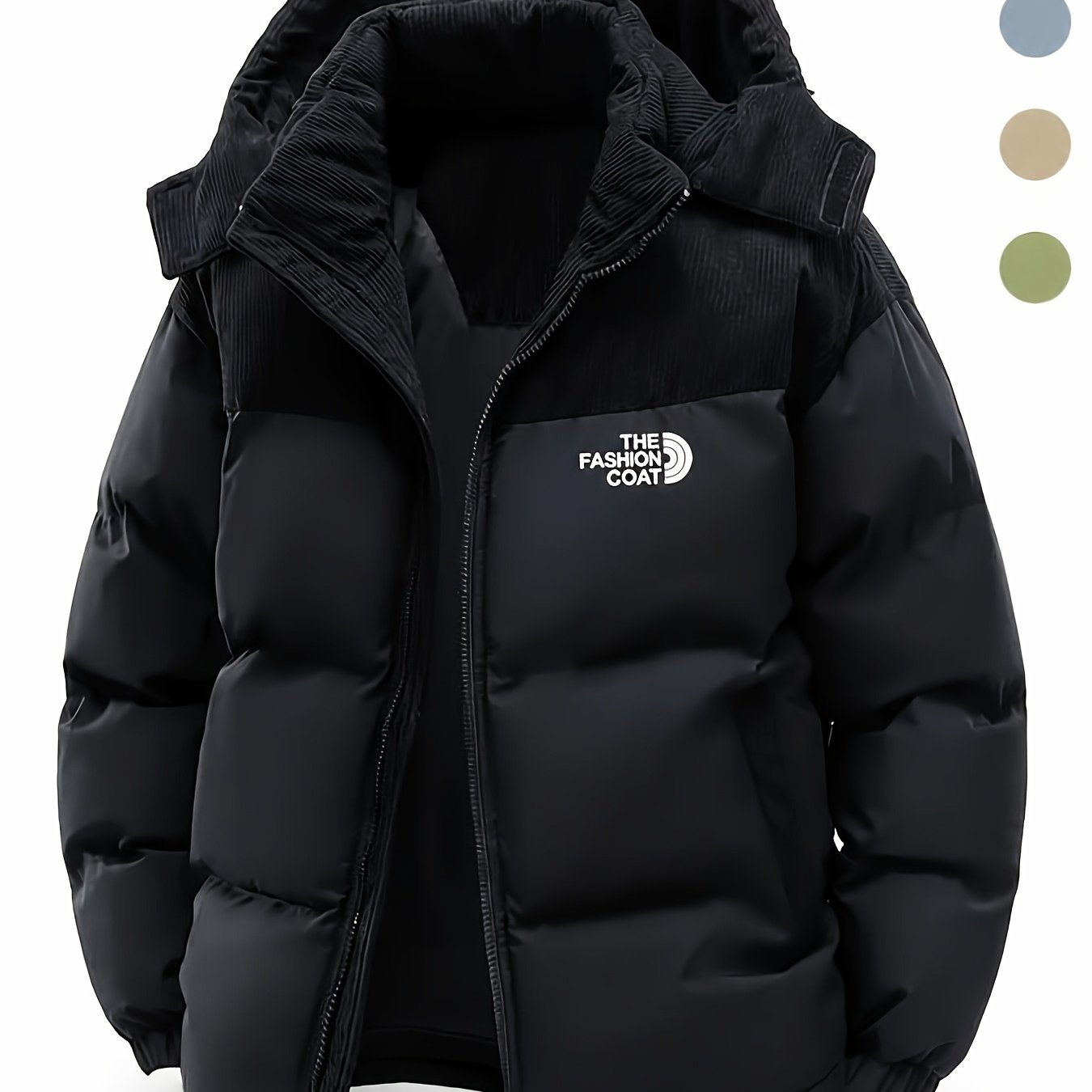 TEMU Men's Hooded Jacket With Color-block Design And Corduroy Shoulder Fabric - Easy Pattern Detail, And Elegant - Suitable For Daily And Outdoor