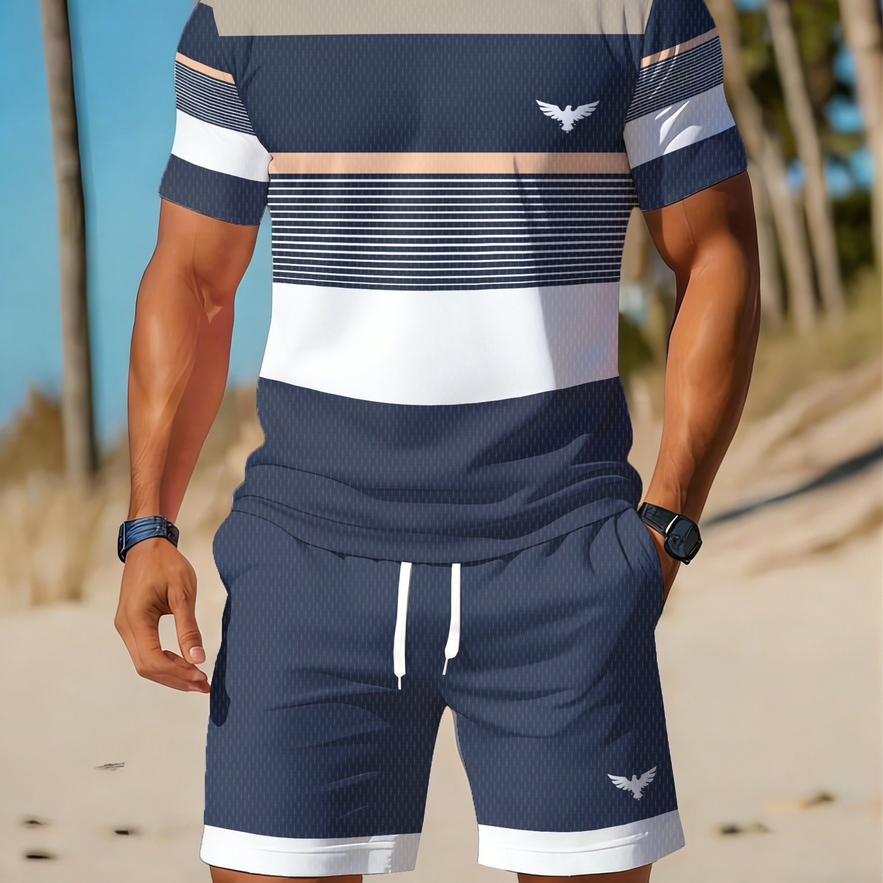 Men's 2pcs Set, Men's Round Neck Short Sleeve T-shirt And Shorts Set, Breathable Sporty , The Gift For Men