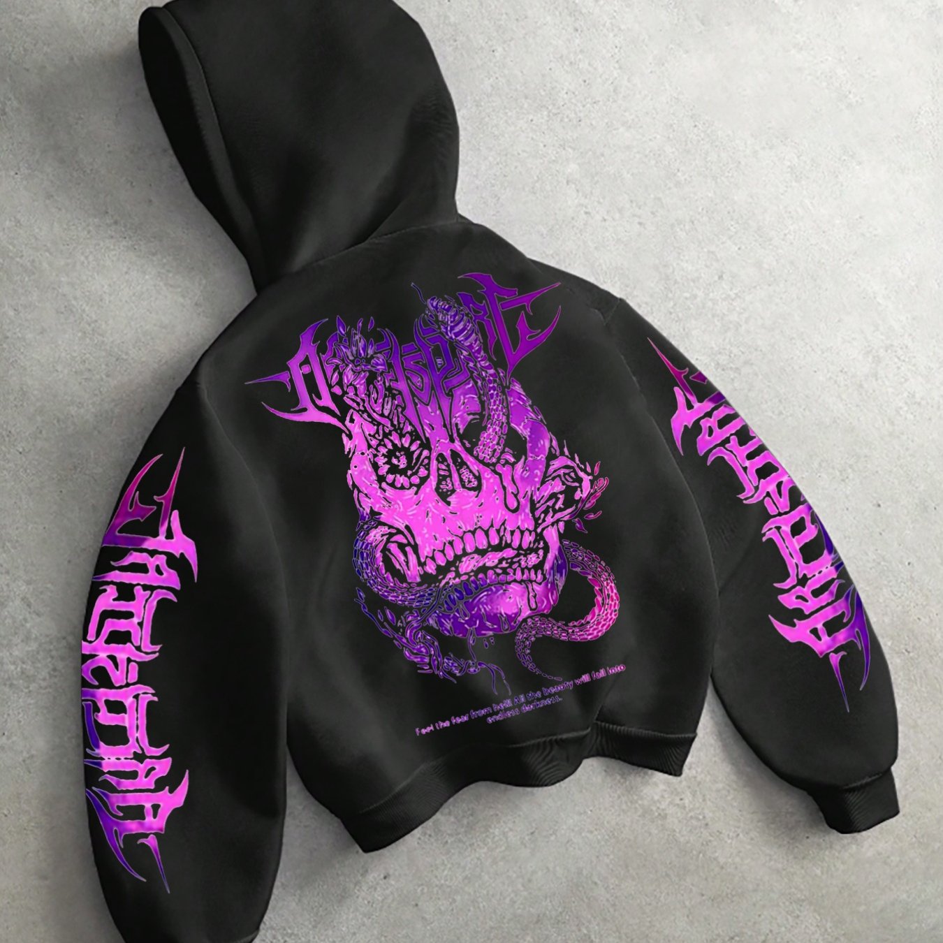 TEMU Men's Hooded Sweatshirt, Purple Skull Snake Pattern Gothic Font Double Sleeve Print Autumn Long Sleeve Pullover Top, Dark Trendy Cool Casual
