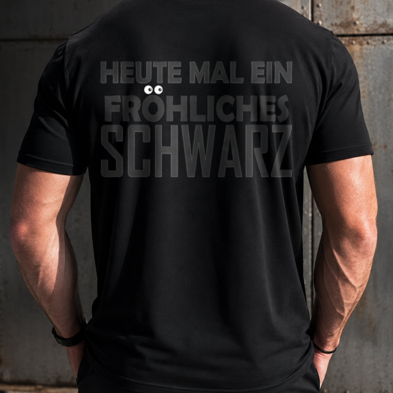 Image of Heute Mal Ein Frohliches Schwarz Black Humor With German Quote Minimal T-shirt Back Print, Plus Size