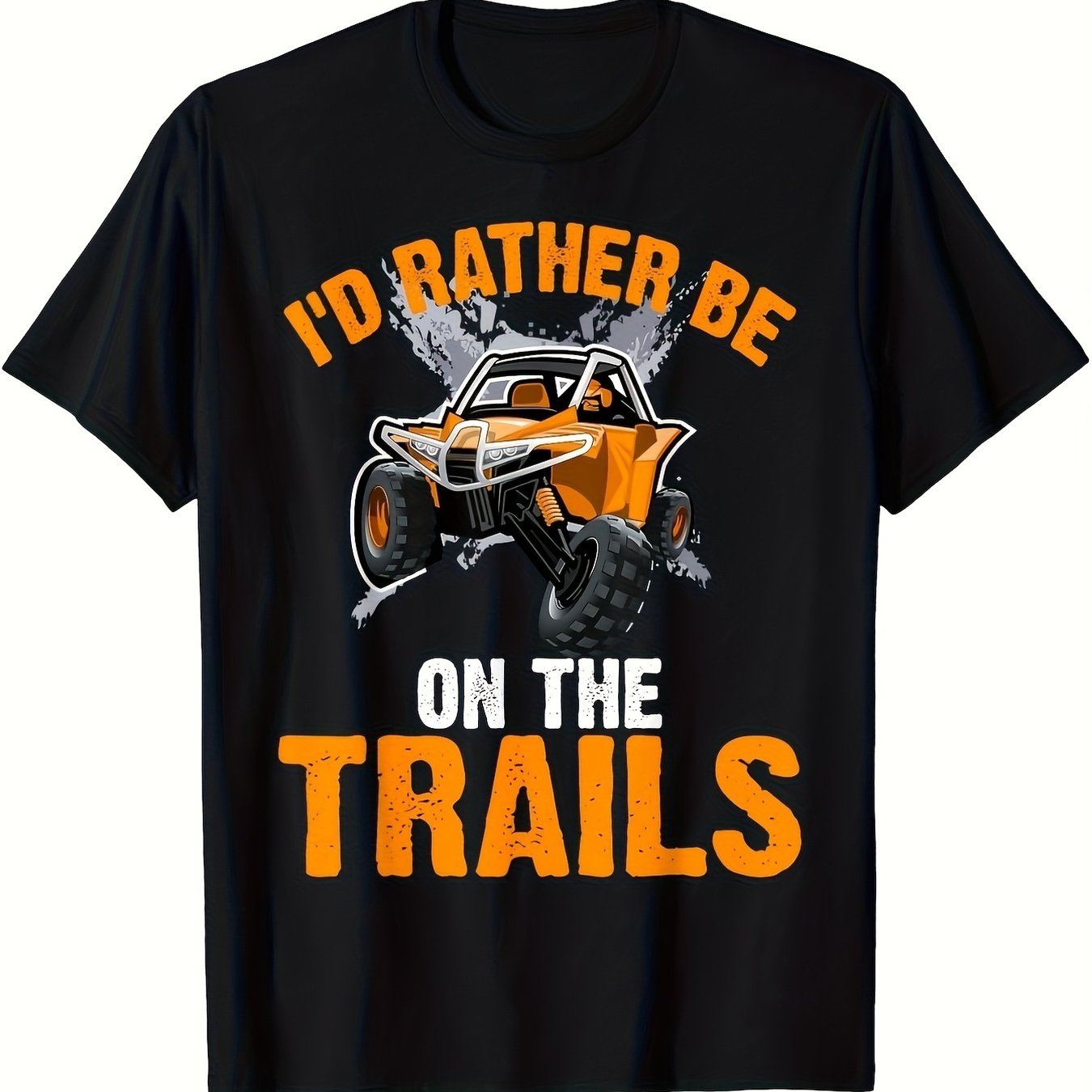 TEMU Men's & Heavyweight Atv Tshirt Retro Vintage Vehicle Design With I'd Rather Print Black With Orange Suitable For Trail Riding Machinjpg Classic