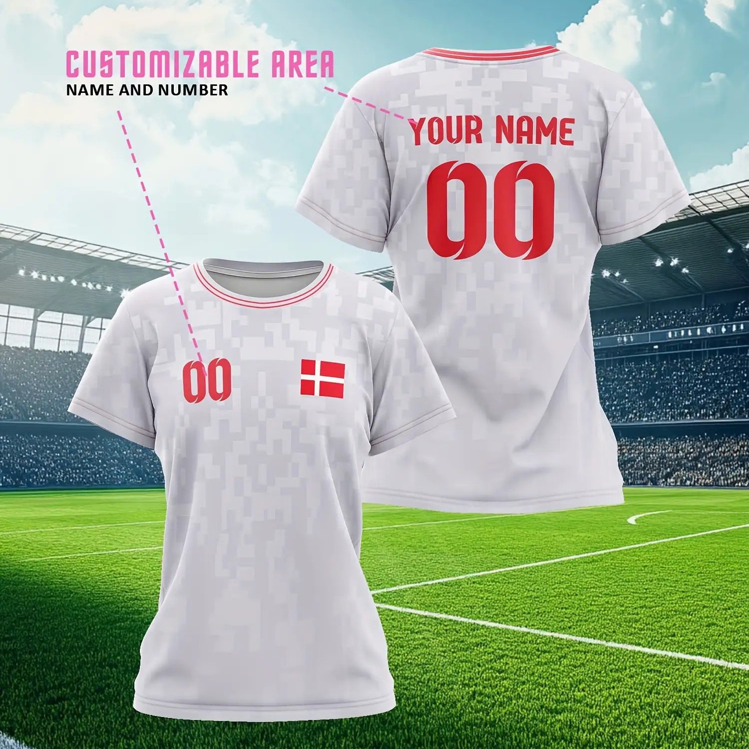 TEMU Custom Name And Number Women's T-shirts For Football In Denmark, Designed For Team, Comfortable, Breathable, Quick-drying, Suitable For Daily