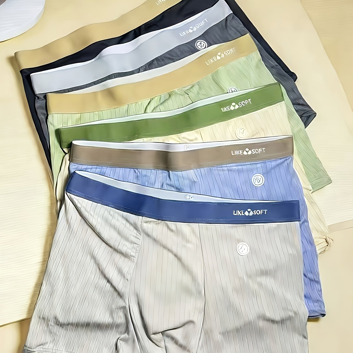 TEMU Random 5pcs Men&;s Boxers Striped Texture Elastic Waist Breathable Mid-rise Underwear, Breathable Comfortable Stretchy Underwear,suit To Casual