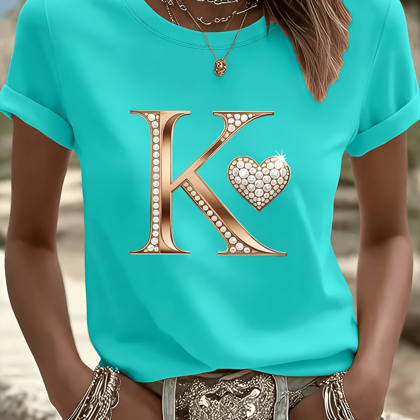 TEMU T-shirt da donna elegante 3388# a maniche corte, per il pendolarismo, per l'estate, da viaggio, per appuntamenti, regalo, vacanze, spiaggia,