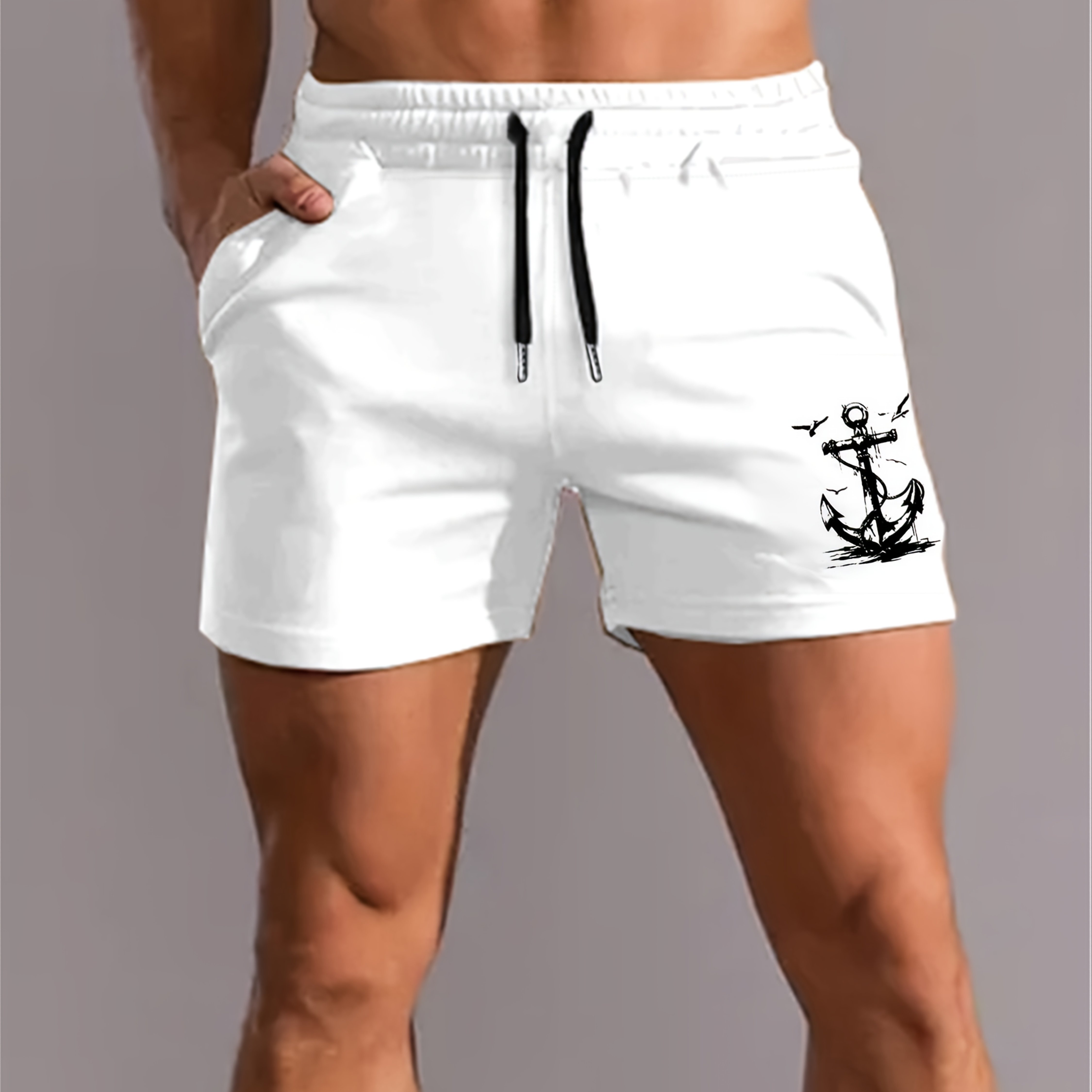 TEMU Master-designed Men's Fashion Swim Trunks With Prints, Made From Comfortable Fabric Featuring A Drawstring Design. Stylish Appearance, Suitable