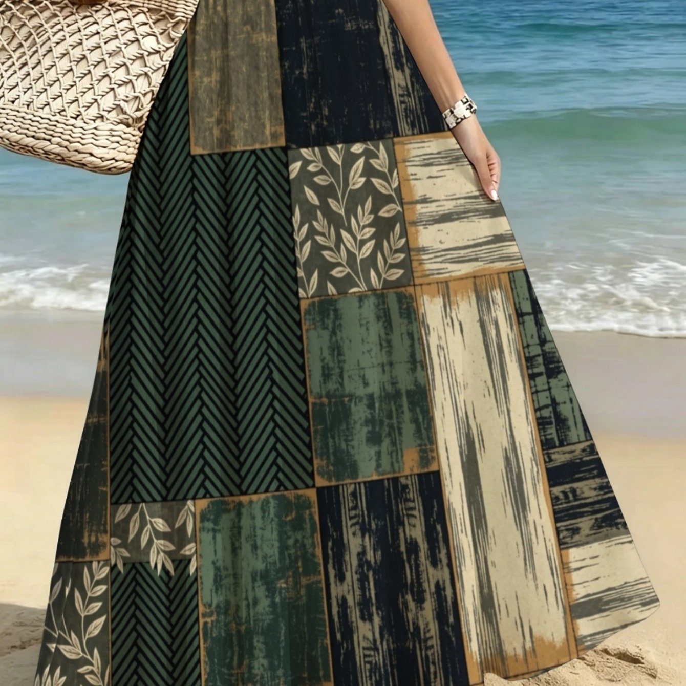 TEMU Lianyaoshi Women' Maxi Skirt - Lightweight Flowy Full-length Skirt With Earthy Neutral Tones, Suitable For , Casual Outfits, Summer Evenings,