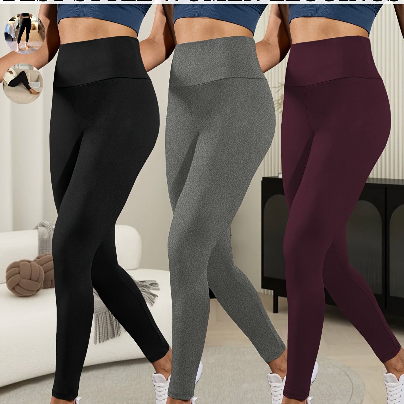 Image of 3 Pack Super Soft Leggings For Women, High Waisted Tummy Control No See Through Workout Yoga Running Pants Leggings