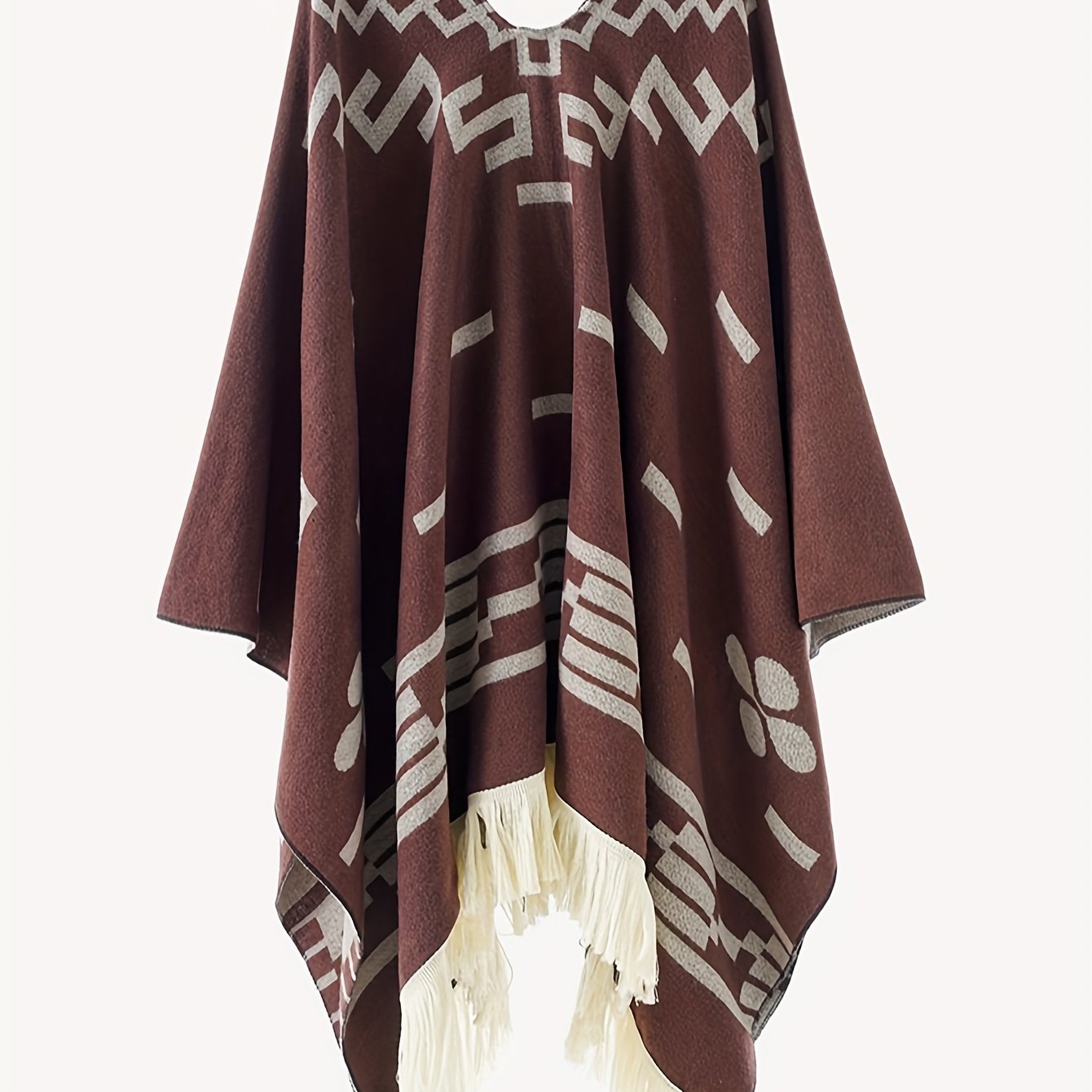 TEMU Plus Size, An Adult Fringe Pullover Cape Cloak, A Warm Oversized Shawl With A High-end Geometric Pattern For Outer Wear