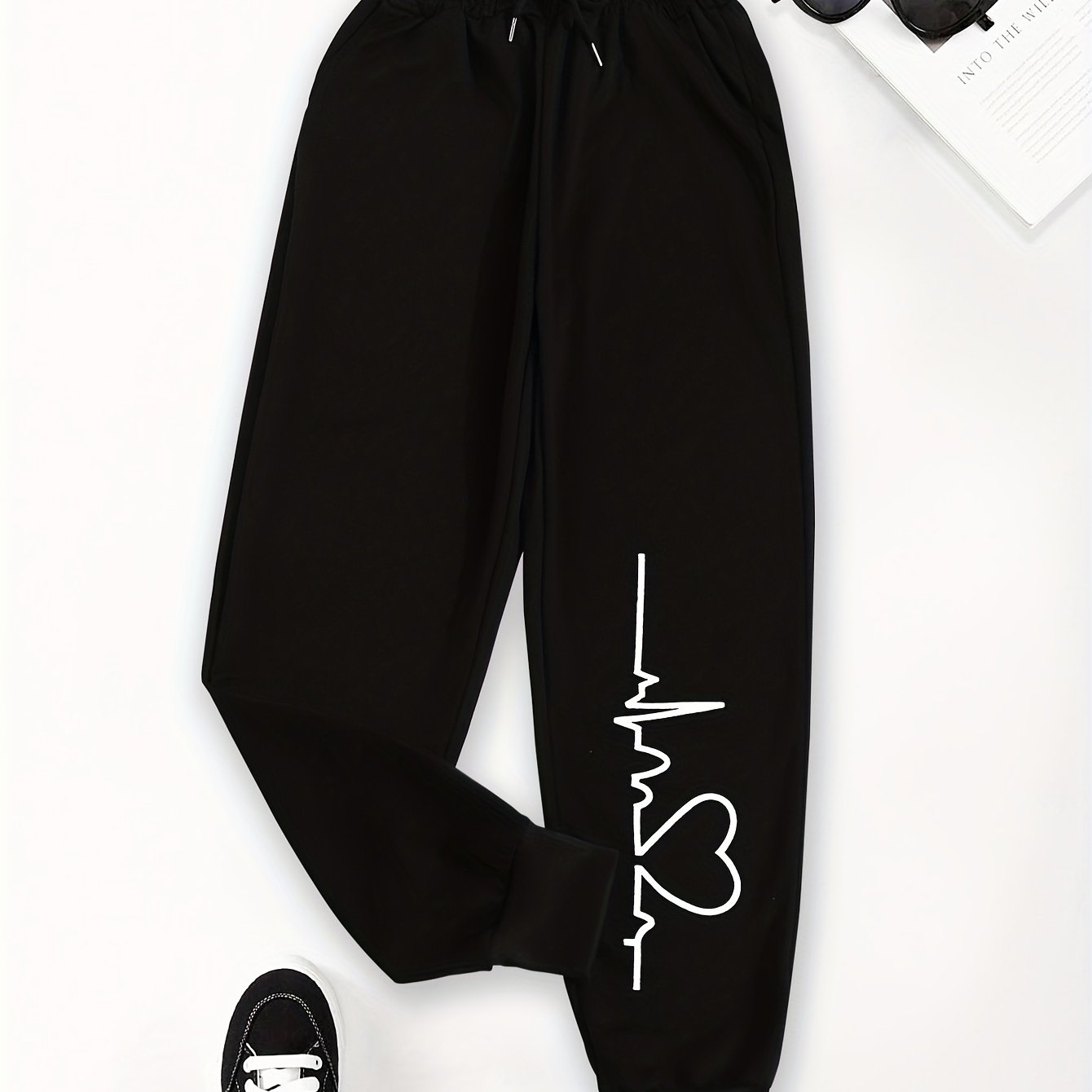 TEMU Graphic Print Trousers, Elastic Waist Casual Pants, Women's Clothing