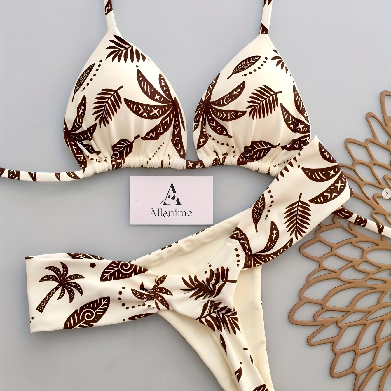 TEMU Nuovo Set Bikini da Donna con All'americana e Stampa di Palme per Feste in Spiaggia e Piscina