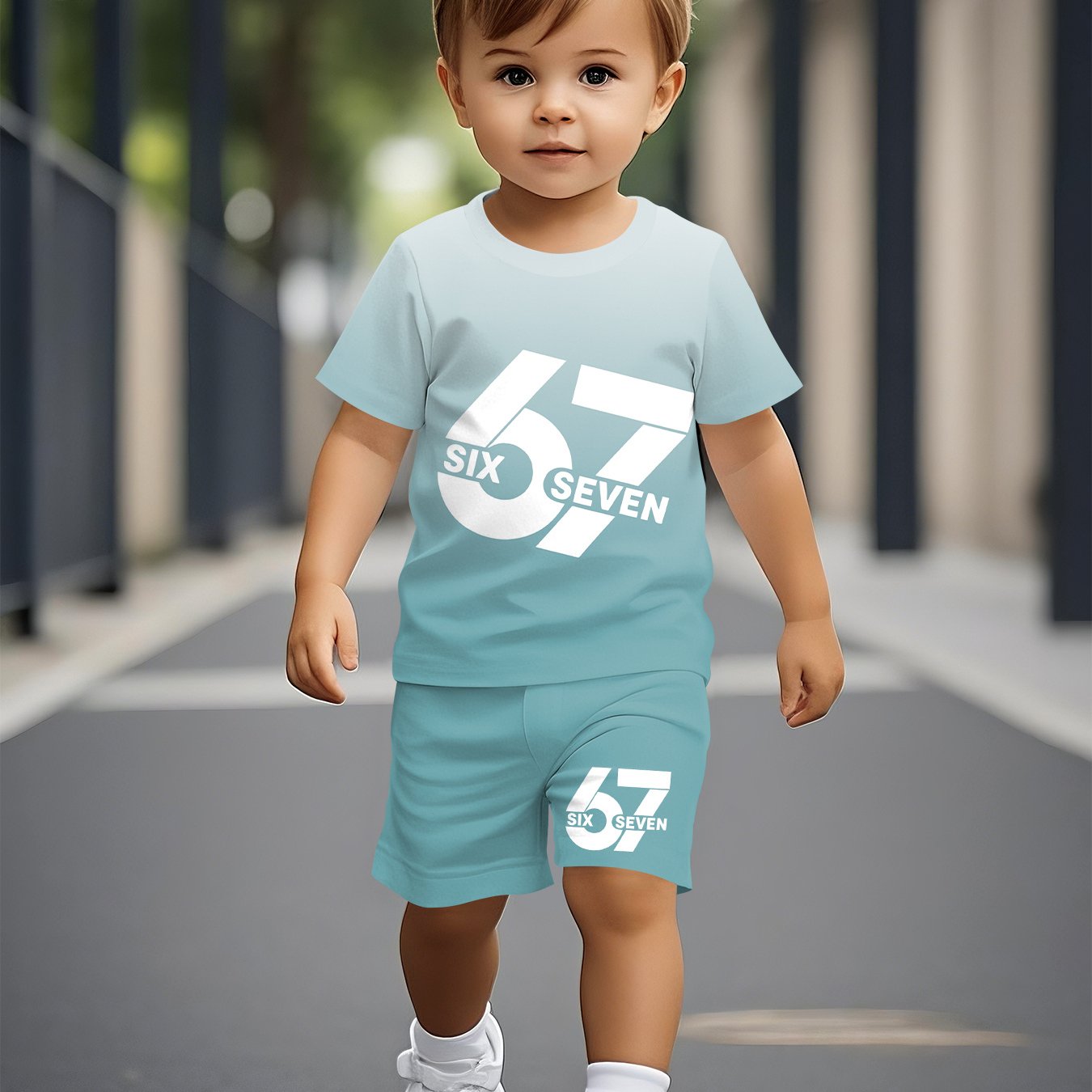 Image of Summer Short-sleeved Set For Boys, Featuring Trendy And Fashionable Cool Patterned Print(size 67), A Trendy And Comfortable Short-sleeved Set, Perfect For Outdoor